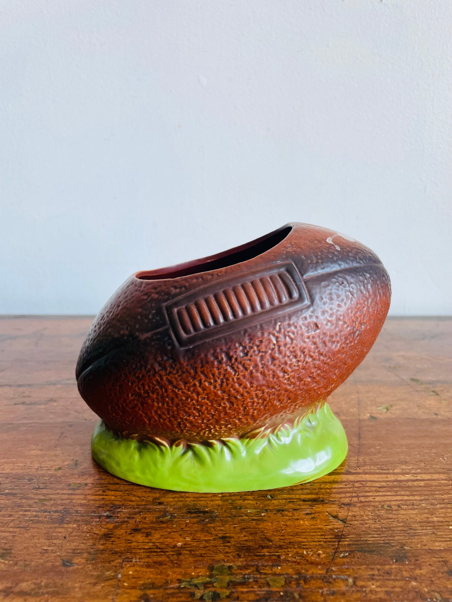 Vintage Ceramic Football Planter or Pencil Holder Cup - Made in Japan - Would Also Be Great to Hold Cutlery/Straws at a Football Party!