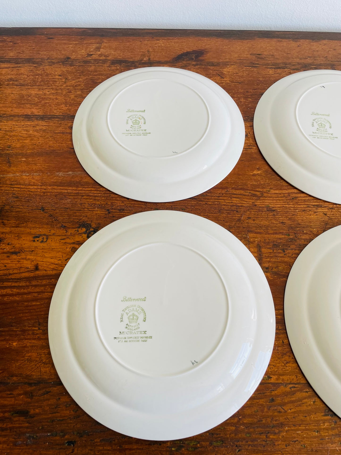 Adams Real English Ironstone Micratex Side Dish 8" Plates - Bittersweet Flower Pattern - Set of 4