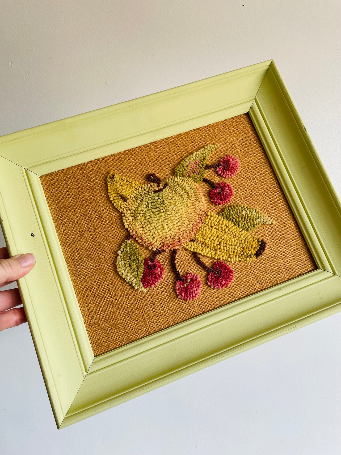 Fruit Rug Hook Embroidery Picture with Apple, Banana & Cherries