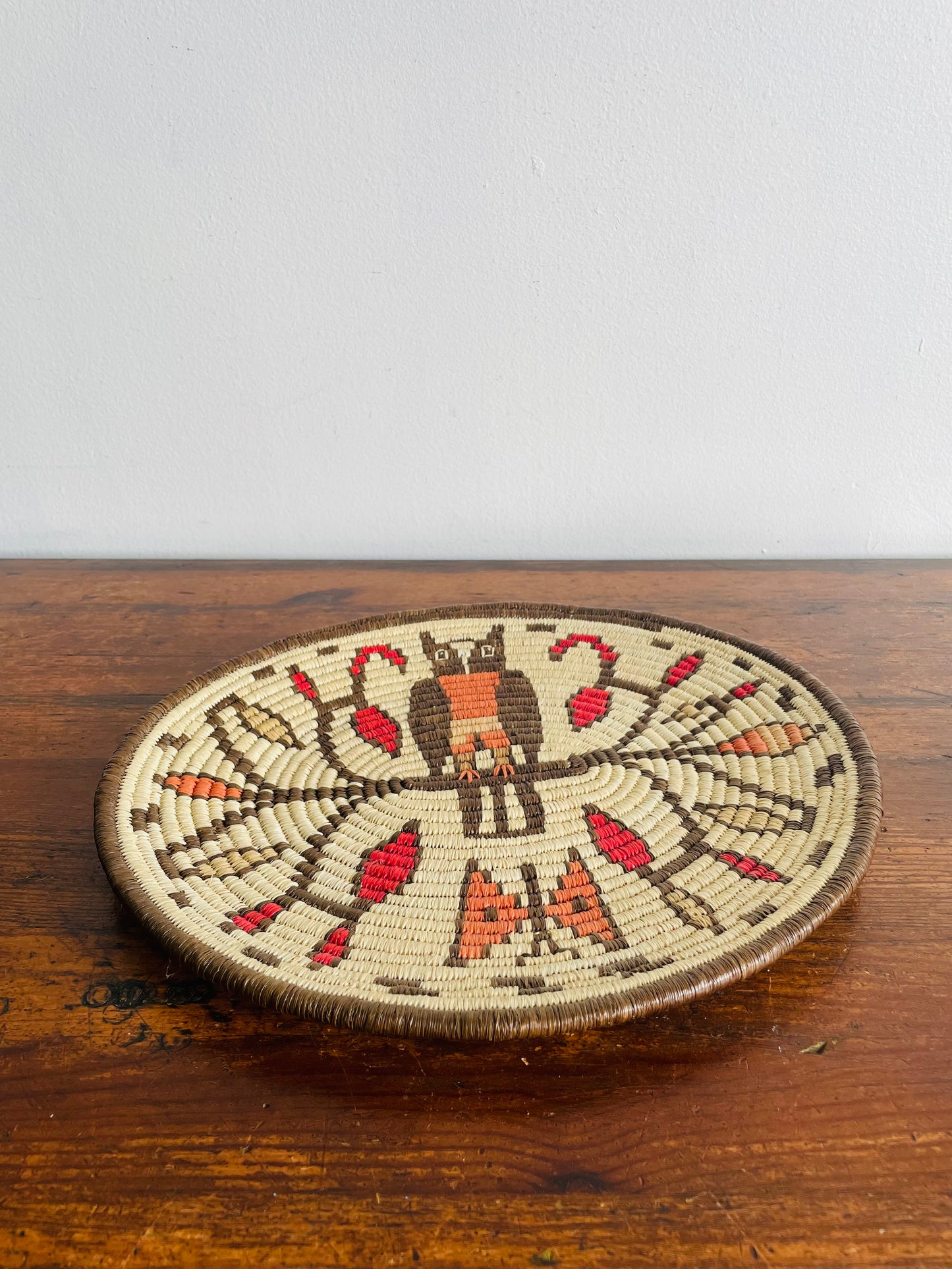 Emberá-Wounaan Panama Indigenous Tribal Woven Basket Plate Wall Hanging with Bird & Butterfly Design