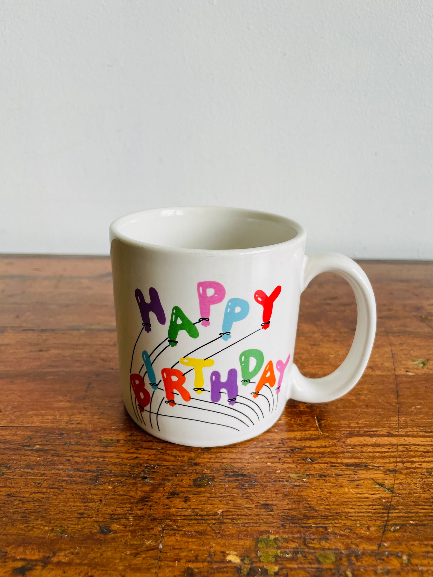 Happy Birthday Mug with Bright Balloon Letters