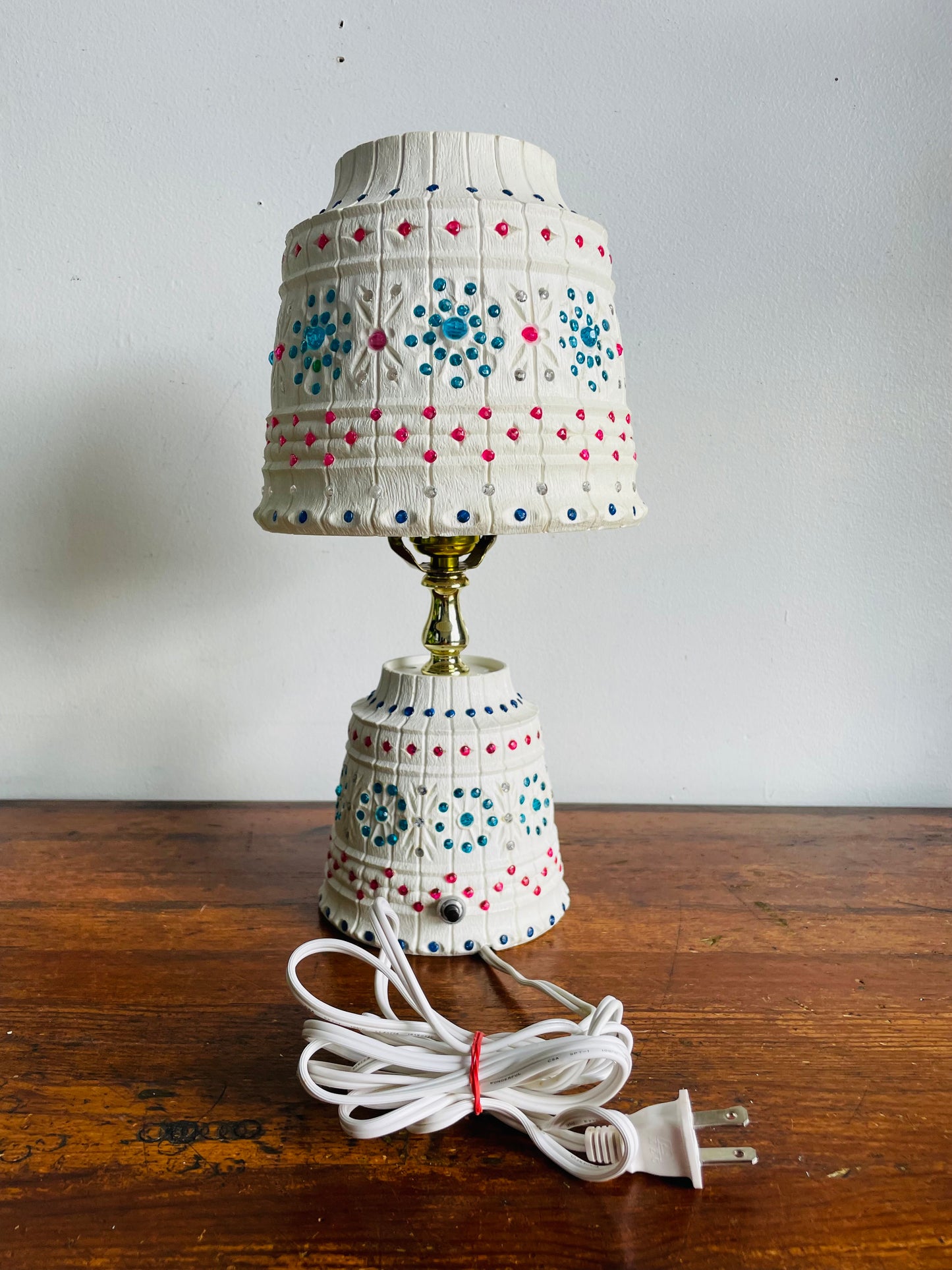 MCM Plastic Lawnware Table Lamp with Brightly Coloured Beads - Pink, Blue & Clear