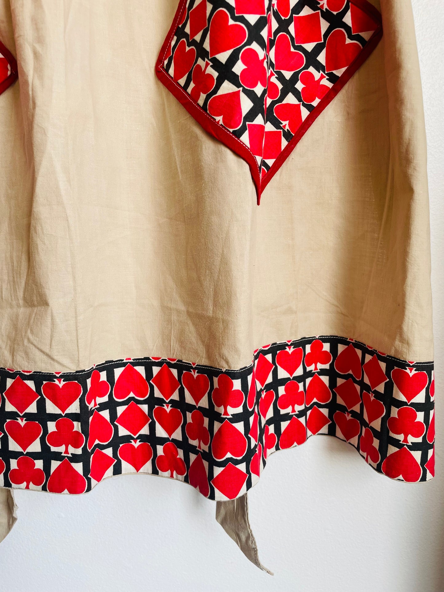 Game Night Waist Tie Apron with Pockets & Card Deck Graphics - Red Clubs, Diamonds, Hearts & Spades