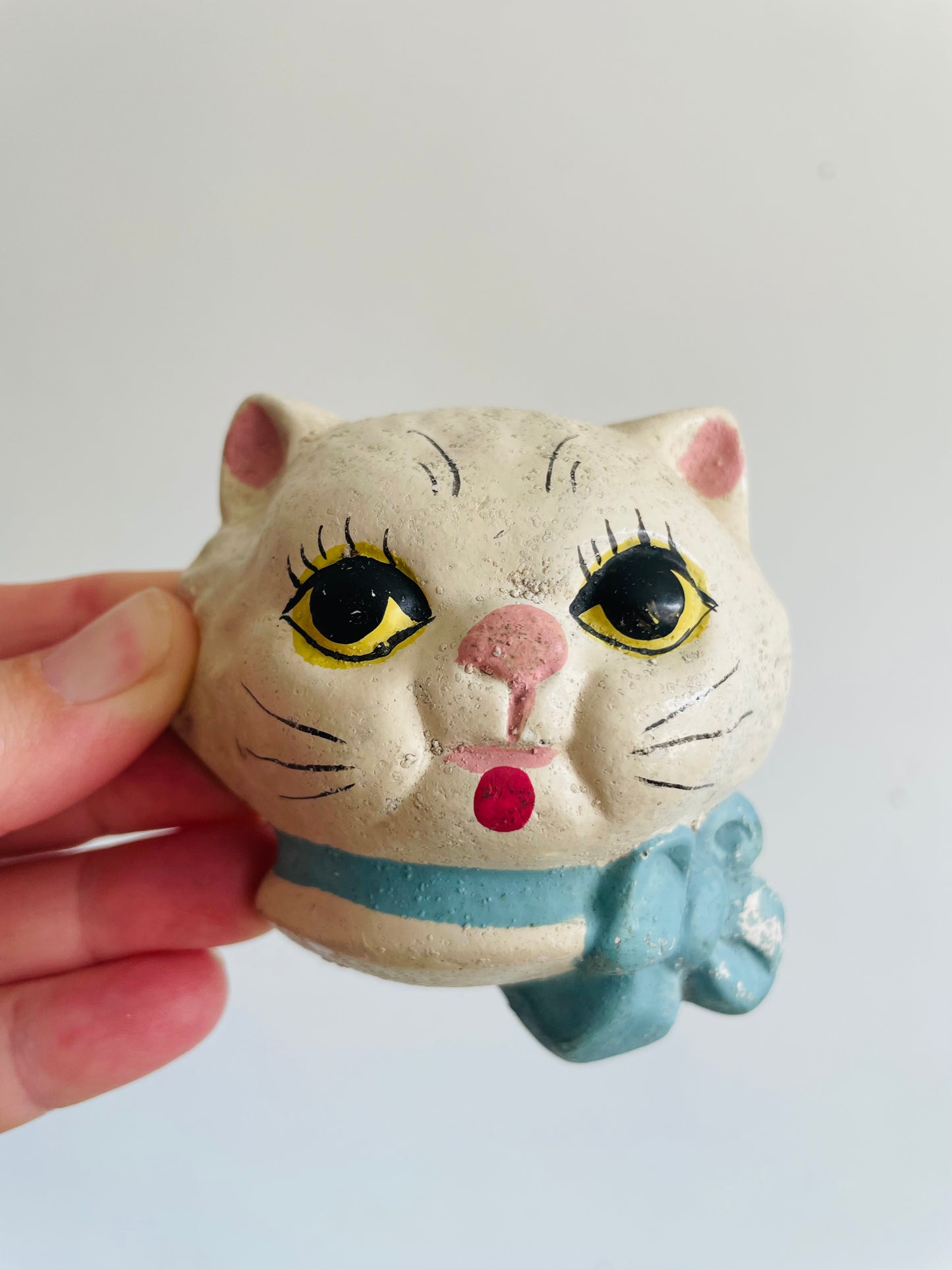 Chalkware Cat Face Wall Hanging - Cat Looking Straight