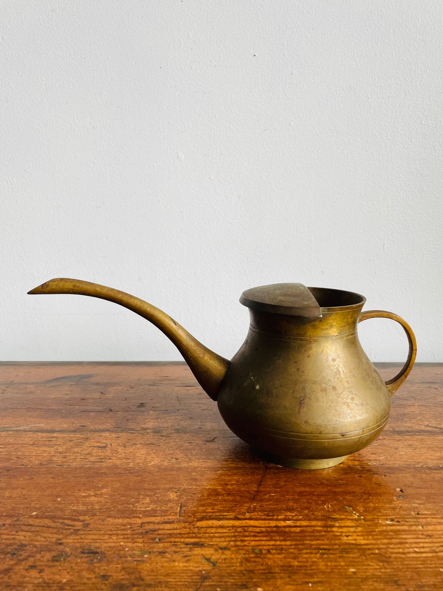 Vintage Solid Brass Watering Can with Long Spout & Curved Handle - Made in India