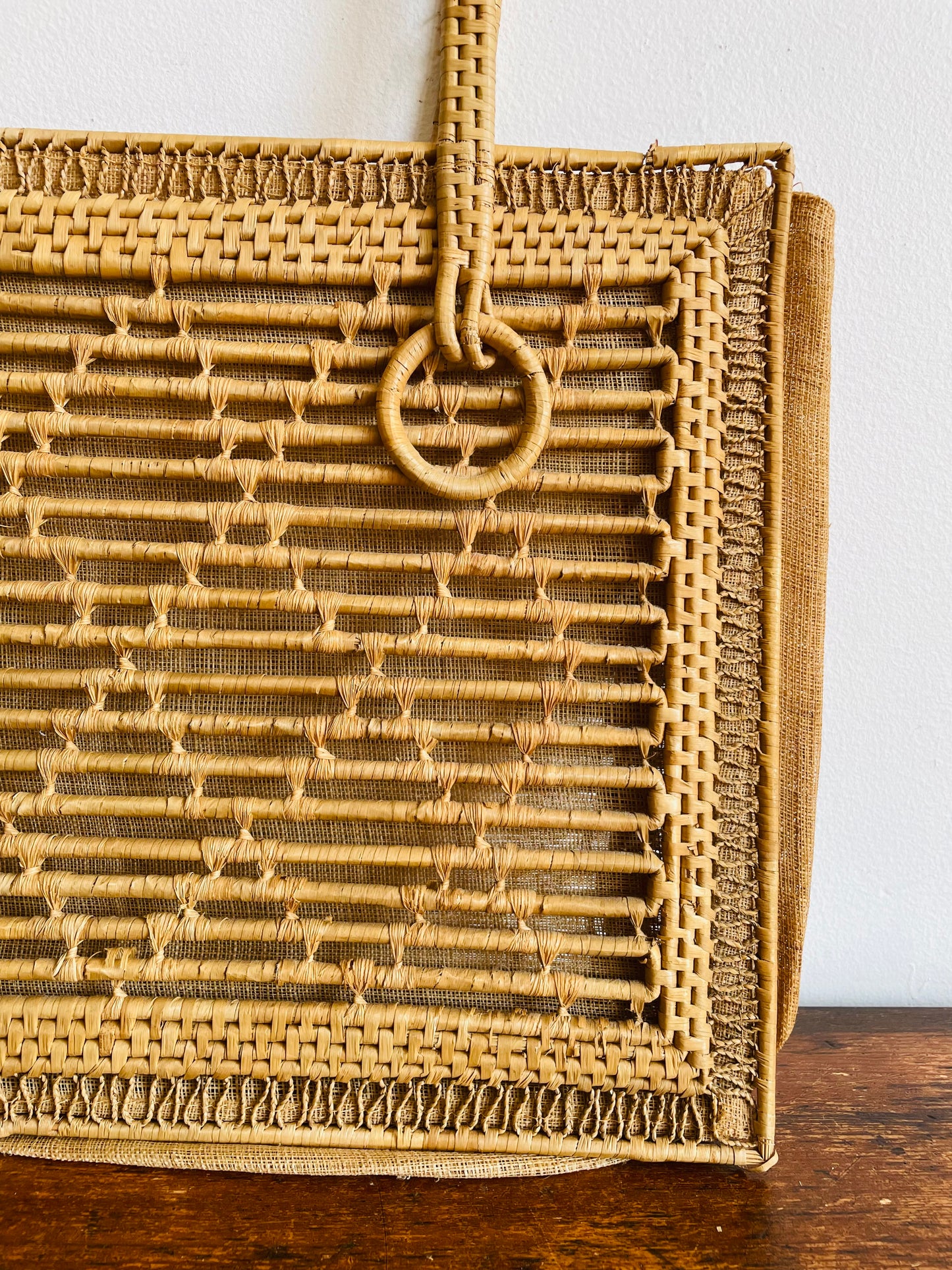 Woven Straw Rattan with Mesh Sides Purse