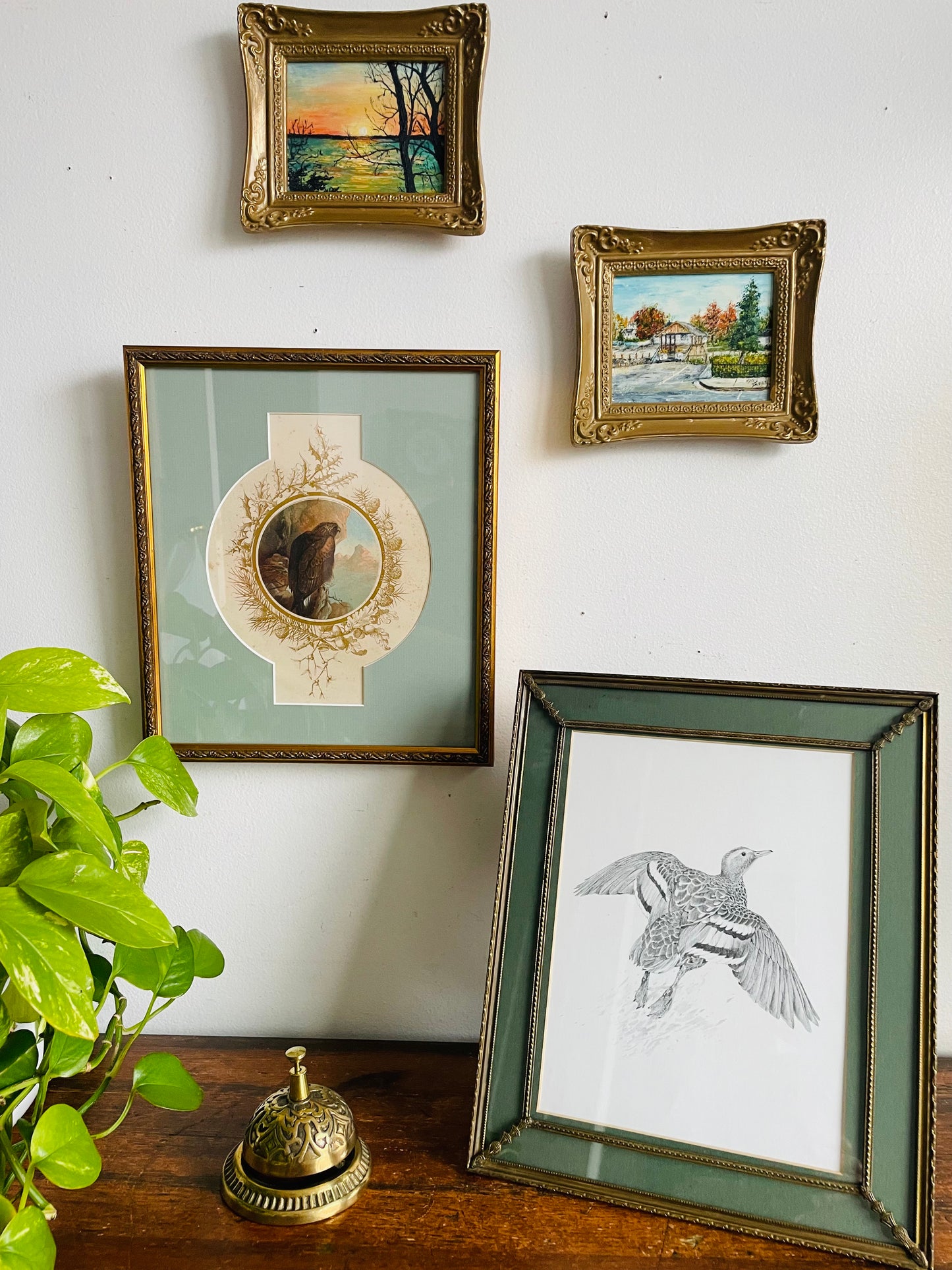 Vintage Original Art Painting Picture of House on Street in Gold Frame - Signed Mary Doran