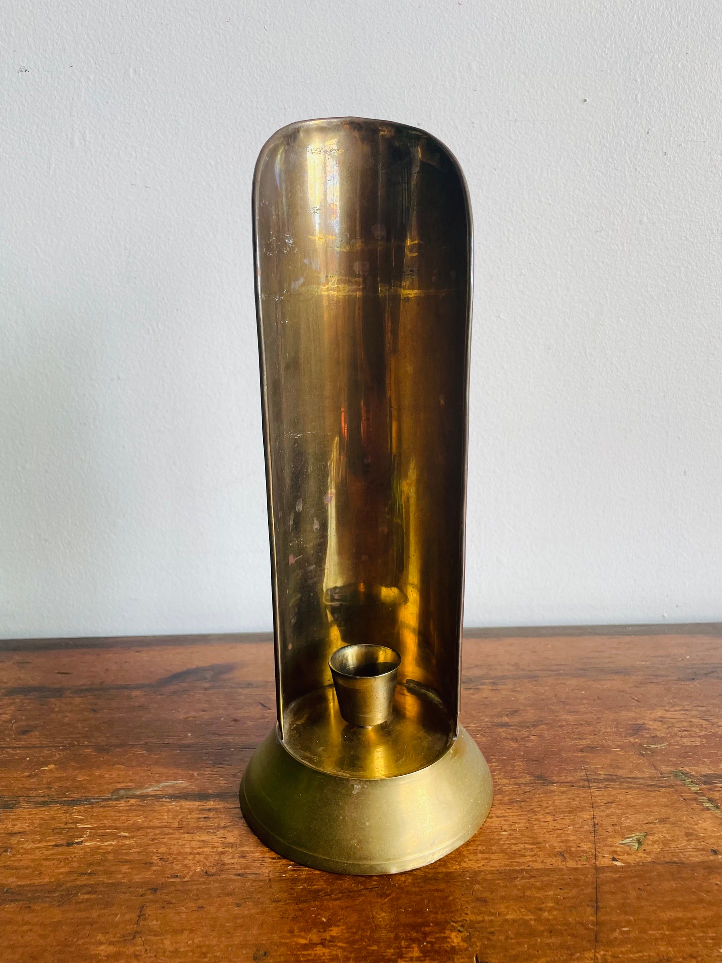 Vintage Brass Candle Holder Reflector Sconce - Handle on Back - Can Stand or Hang on Wall - Made in India