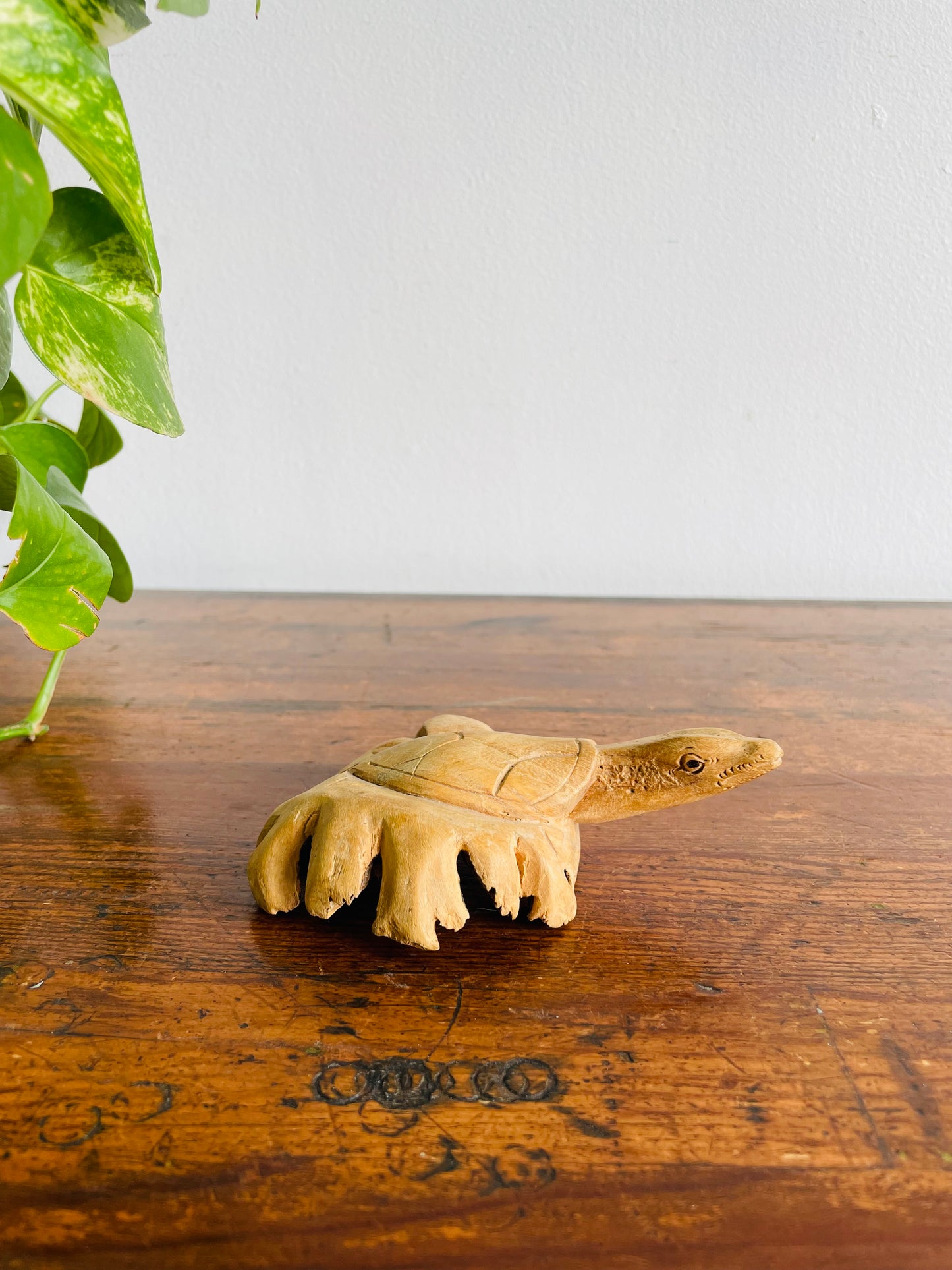 Hand Carved Wooden Turtle Sculpture Figurine