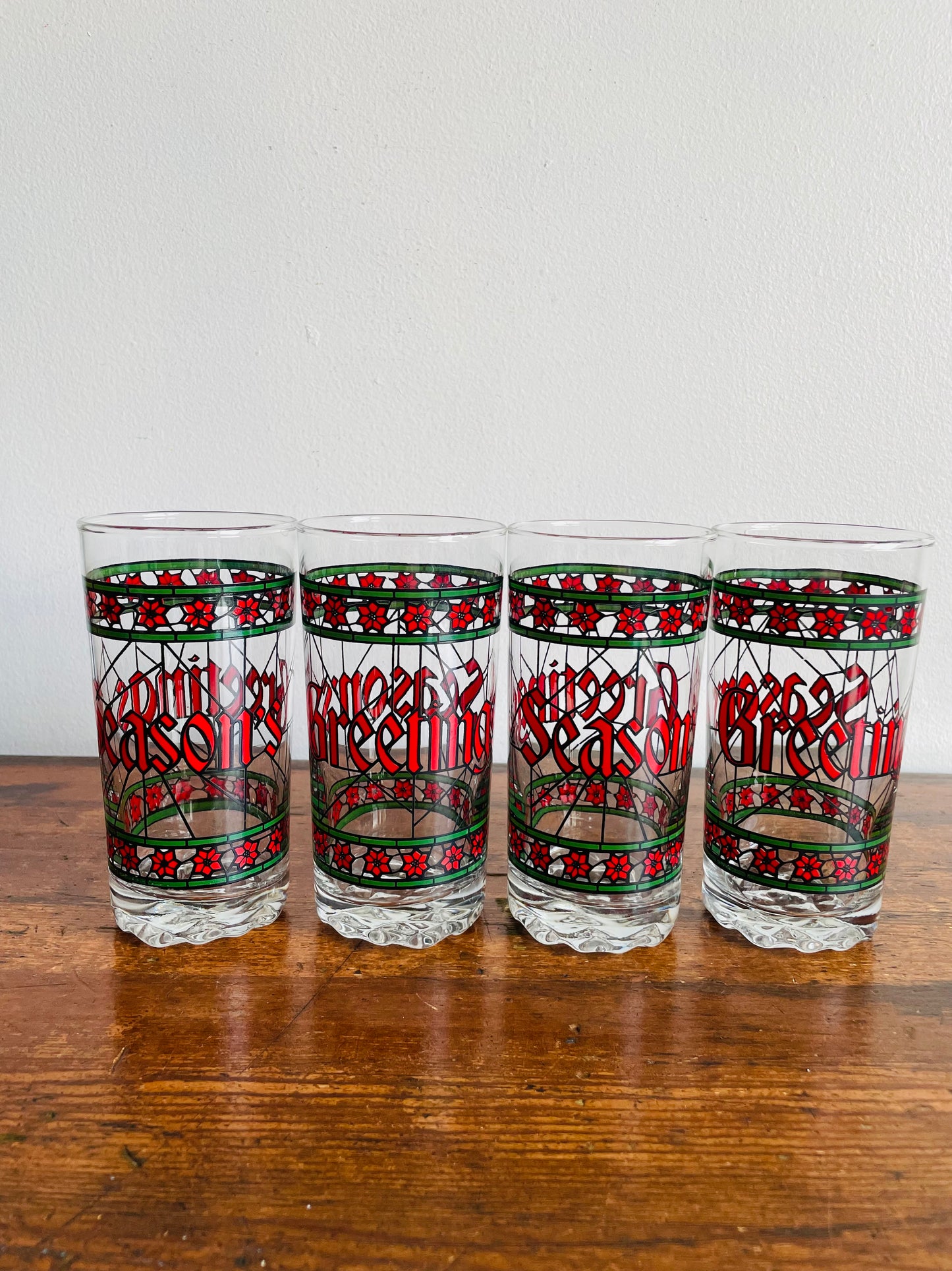Stained Glass Season's Greetings Glasses - Set of 4