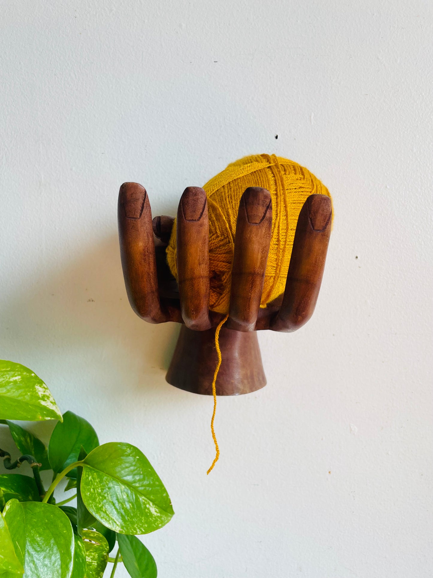 Vintage Large Carved Wood Right Hand - Can Stand or Hang on Wall - Fingers Curve to Hold Objects - Air Plant, Toilet Paper Roll, Business Cards, Etc.
