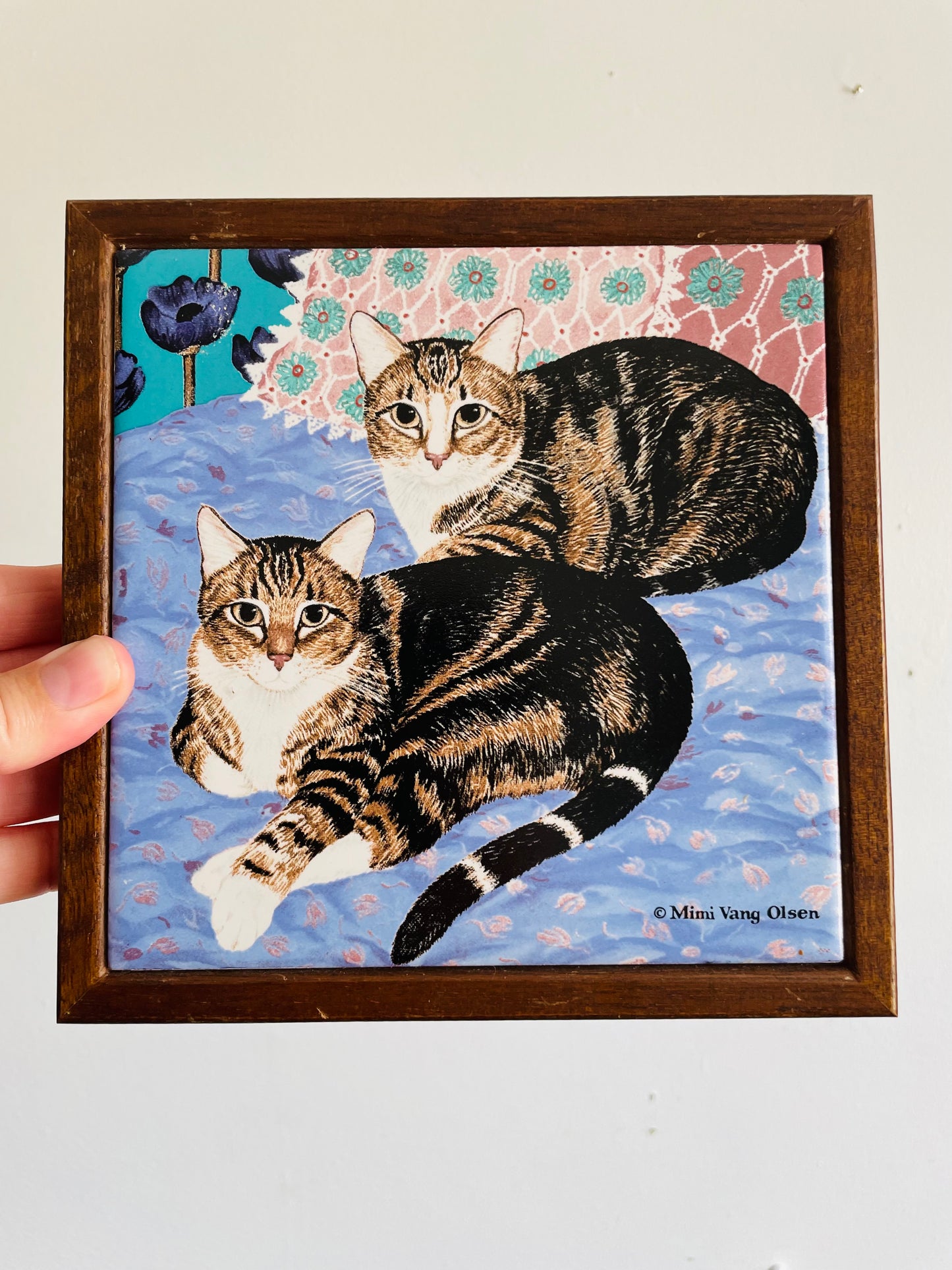 Mimi Vang Olsen Wood & Tile Cat Trivet or Wall Hanging Picture - Orient Taiwan
