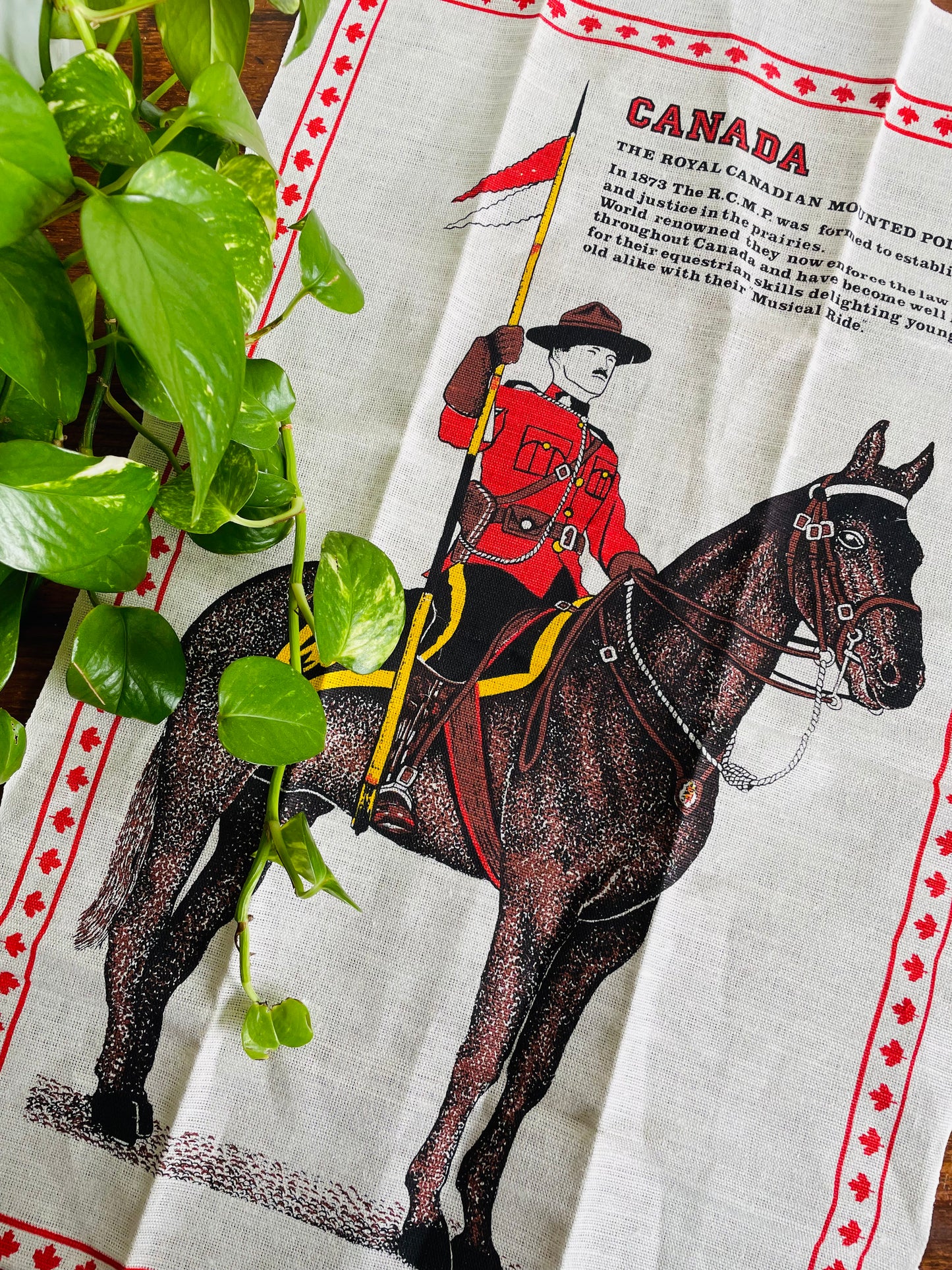 Brand New Vintage The Royal Canadian Mounted Police Linen & Cotton Blend Tea Towel - Skemo / Tony Paine - Silkscreened in Canada