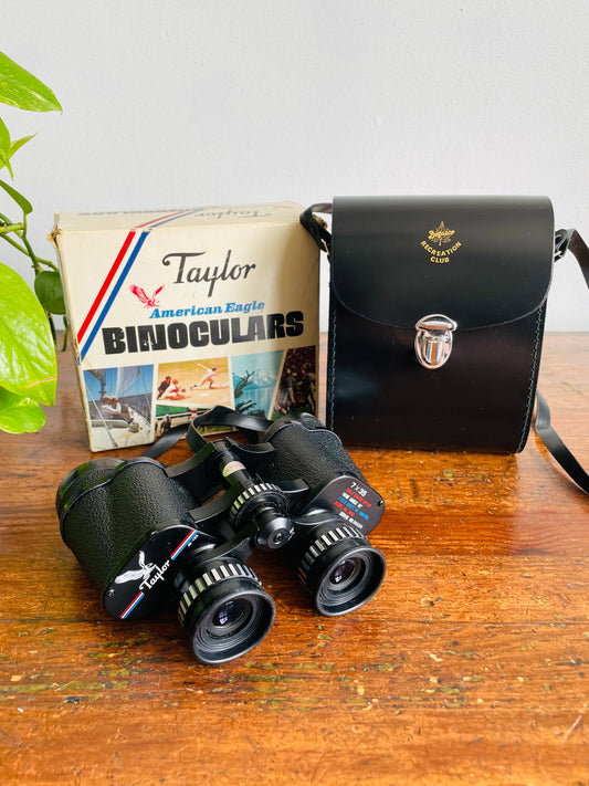 Taylor American Eagle Binoculars 7x35 Model No. 2802 - Case Stamped Dofasco Recreation Club - Made in Japan