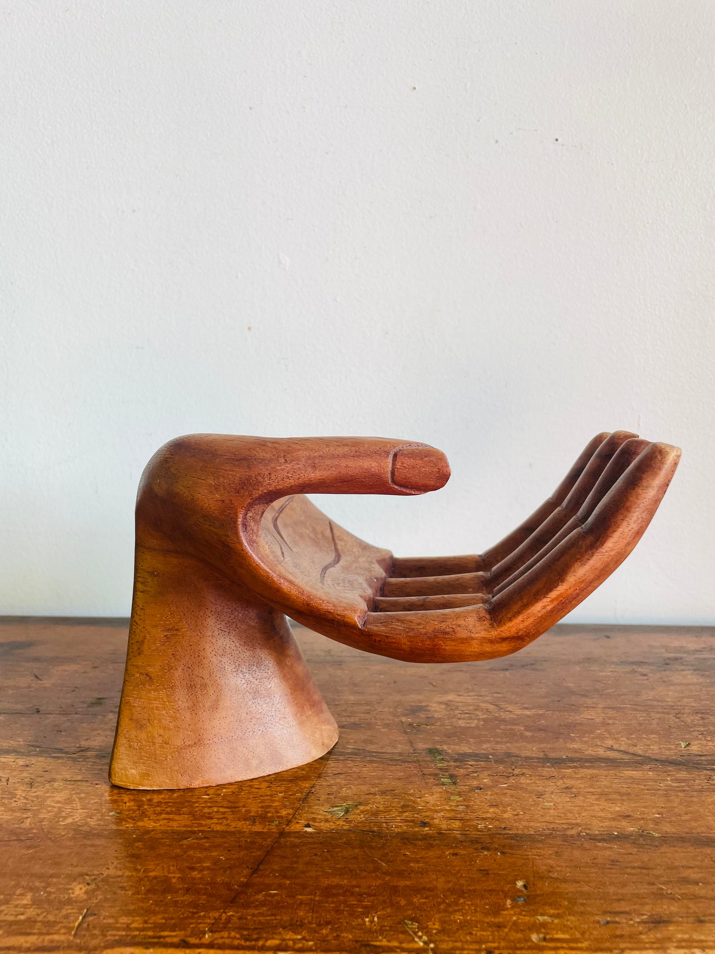Vintage Large Carved Wood Right Hand - Can Stand or Hang on Wall - Fingers Curve to Hold Objects - Air Plant, Toilet Paper Roll, Business Cards, Etc.