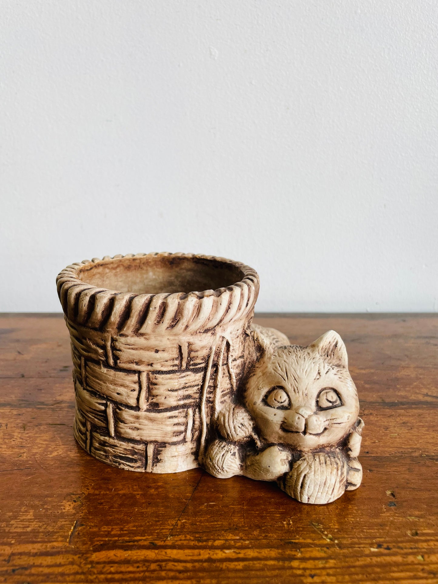 Pompadour 1984 Cute Cat with Yarn Planter Pot