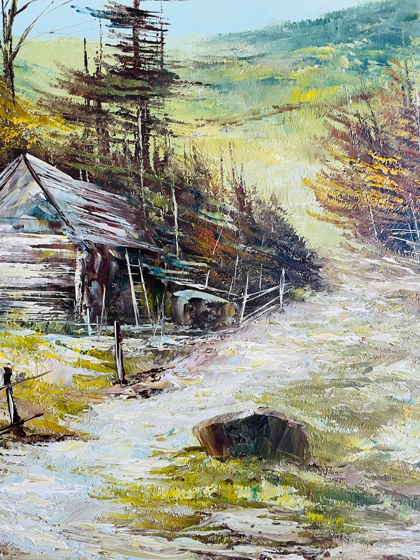 Original Art Oil Painting on Board - Rustic Barn or Cabin in Nature Scene