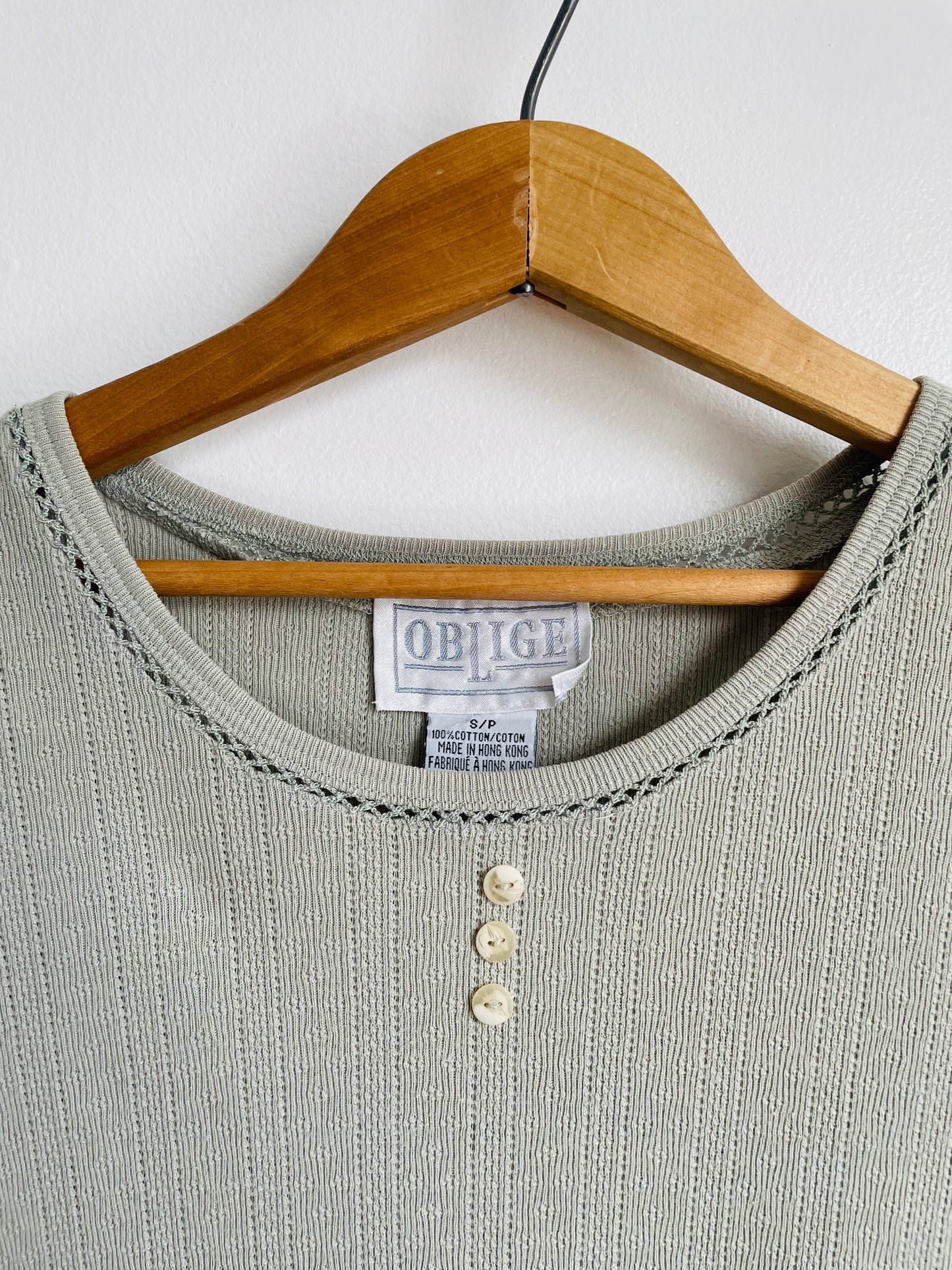 Oblige 100% Cotton Sage Green Cottagecore T-Shirt - Made in Hong Kong - Size Small