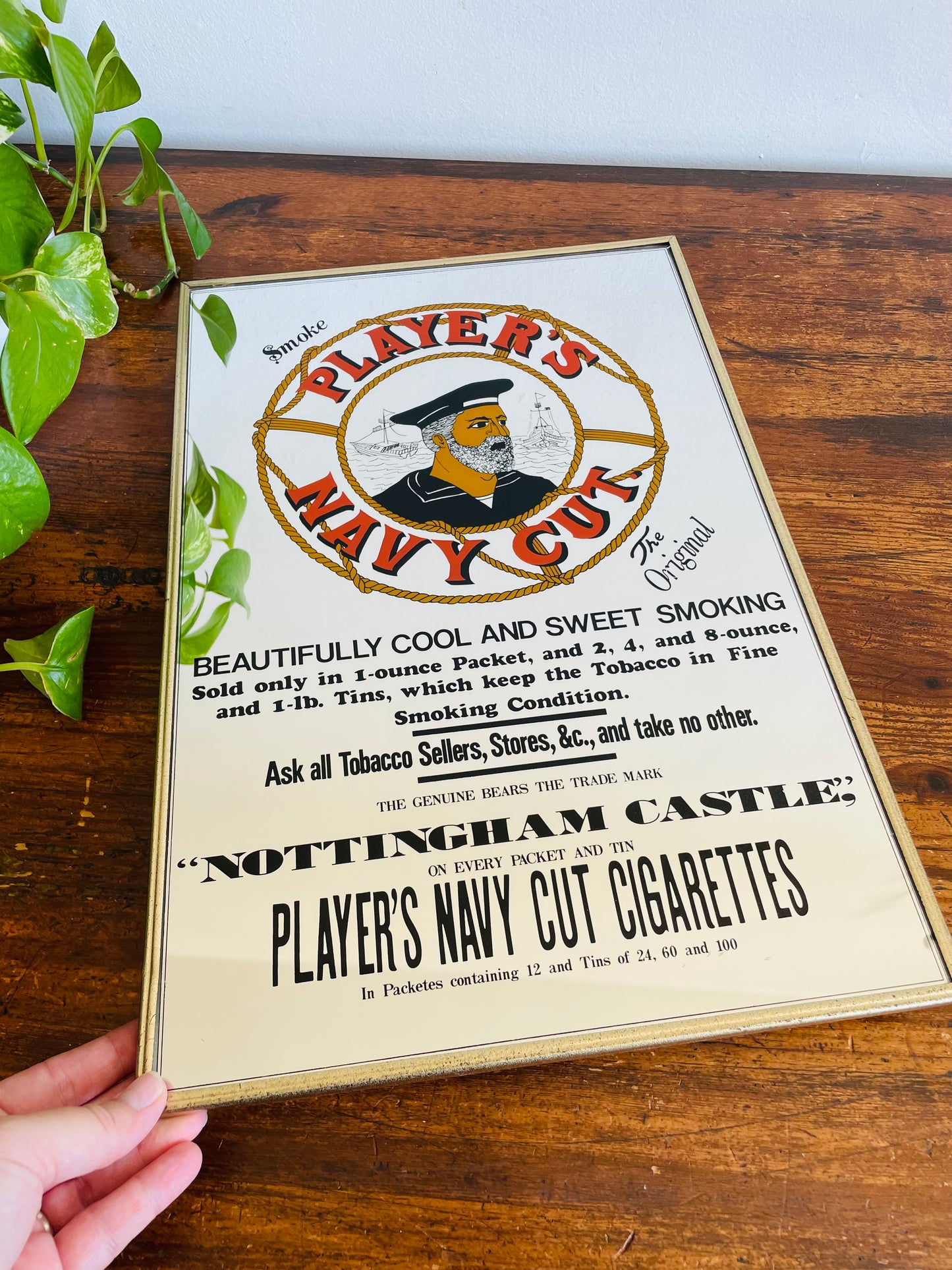 Advertising Mirror Sign - Smoke Player's Navy Cut Cigarettes - Dareco Industries Ltd. Made in Japan