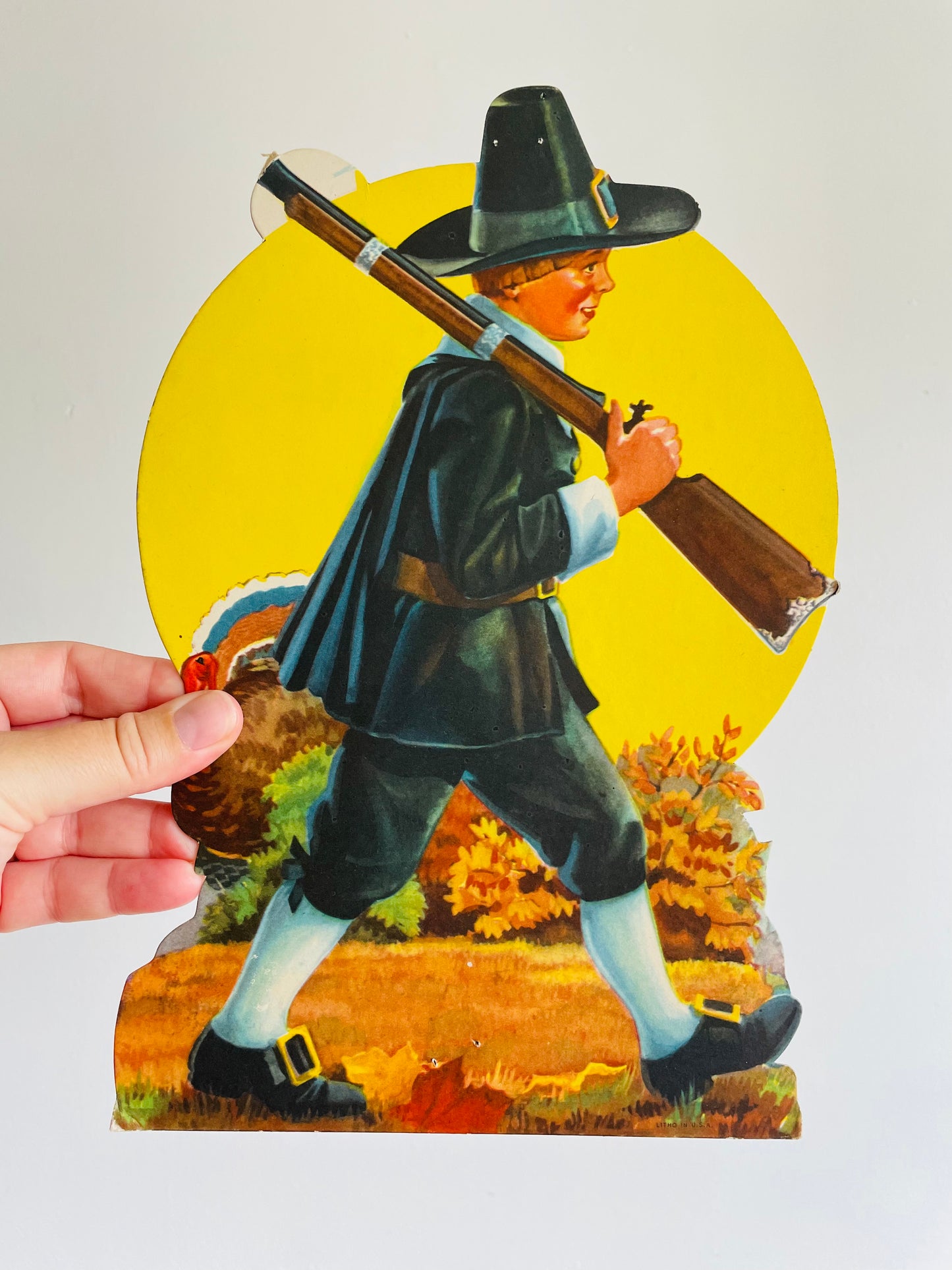 Vintage Thanksgiving Cardboard Cutouts - Pilgrim Boys - Set of 2