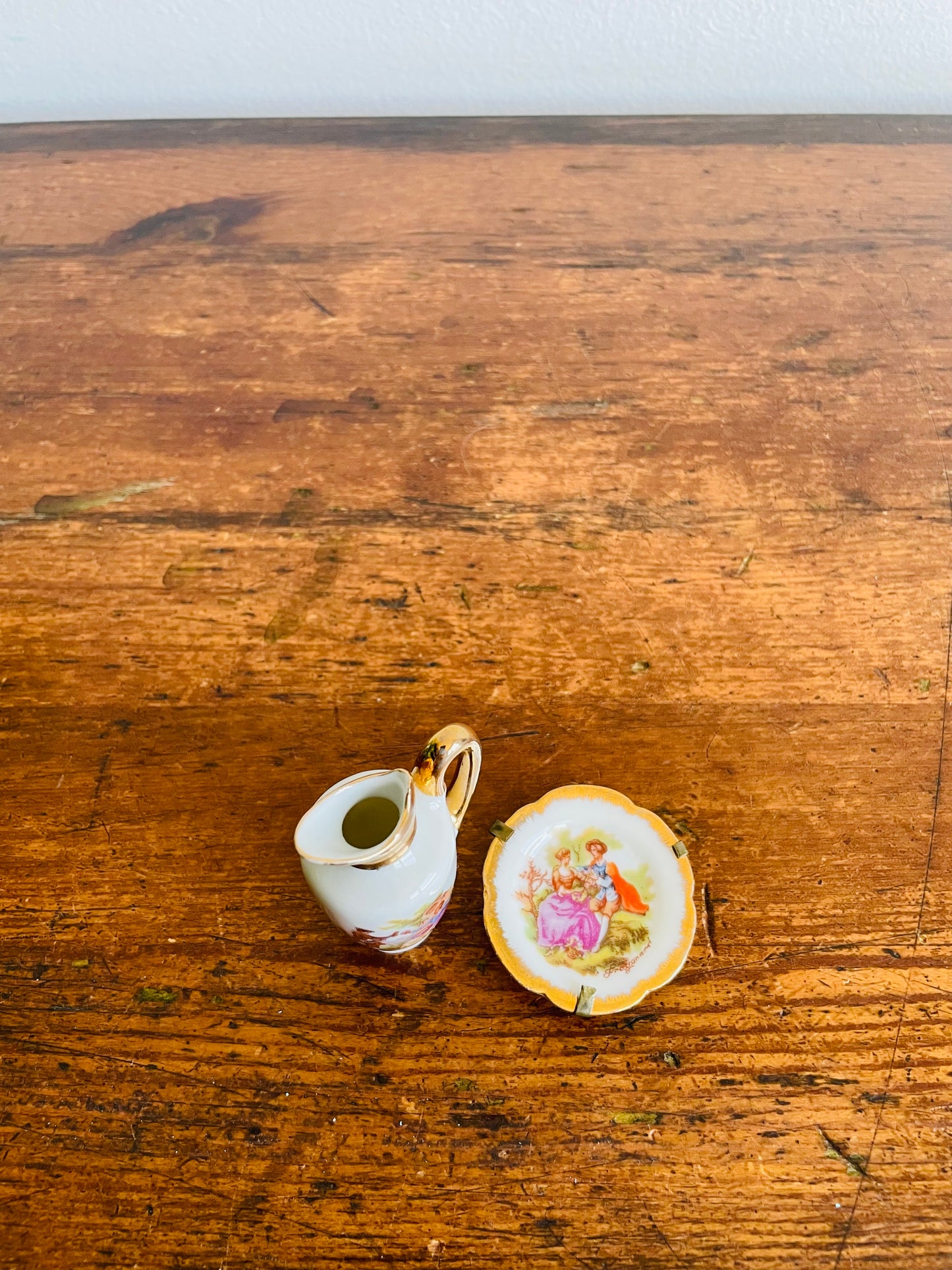 Limoges France Porcelain Dollhouse Miniatures - Pitcher & Plate