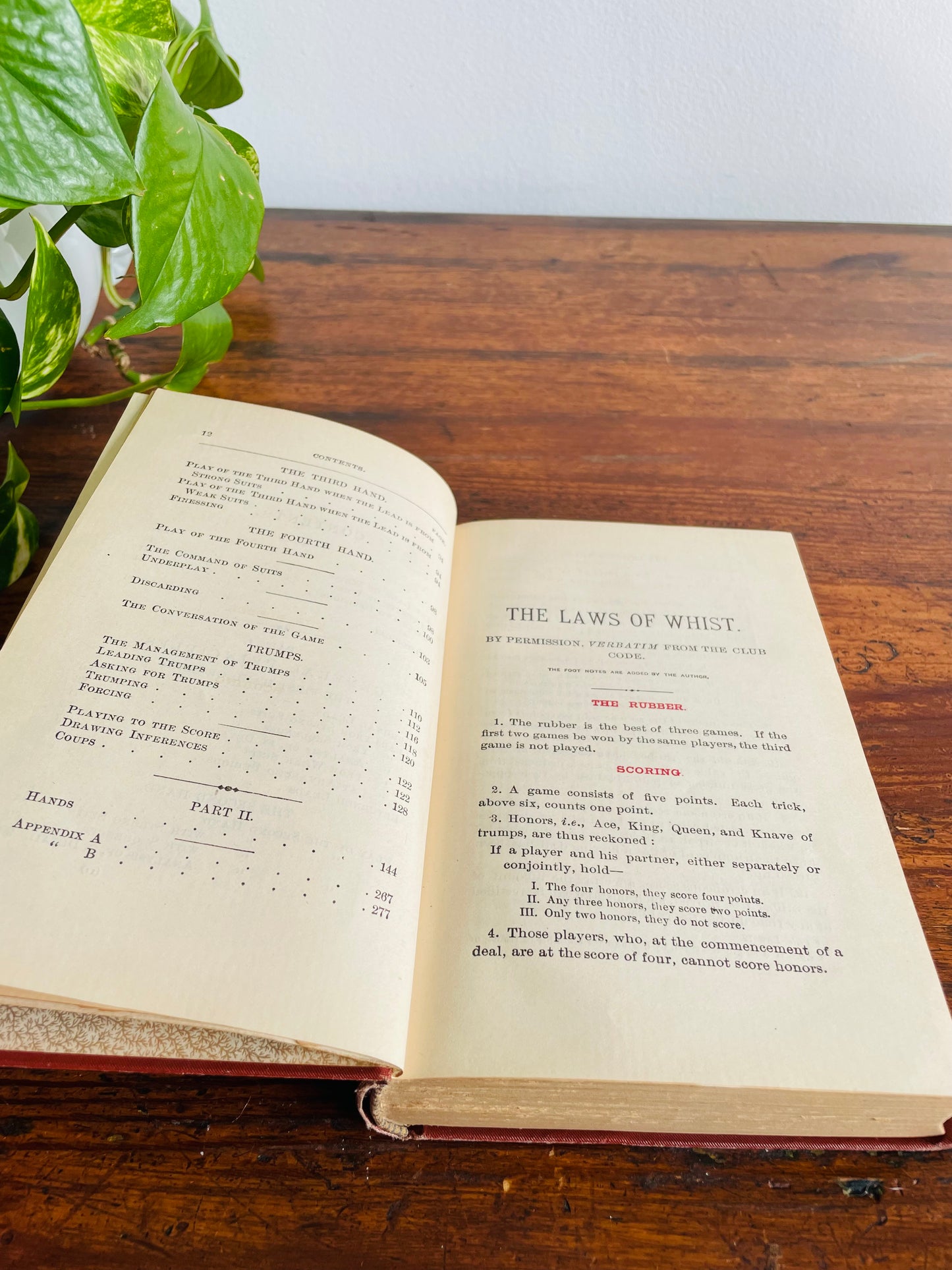 Antique Cavendish on Whist Hardcover Book - The Laws & Principles of Whist Stated, Explained & Illustrated (1870s) Twelfth Edition