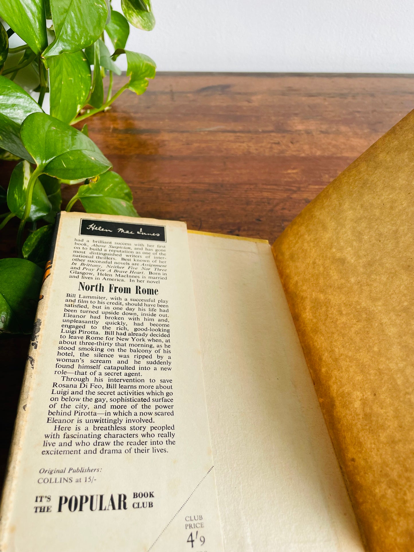 North From Rome by Helen MacInnes - Yellow Clothbound Hardcover Book (1958) - Secret Agent Cold War Thriller