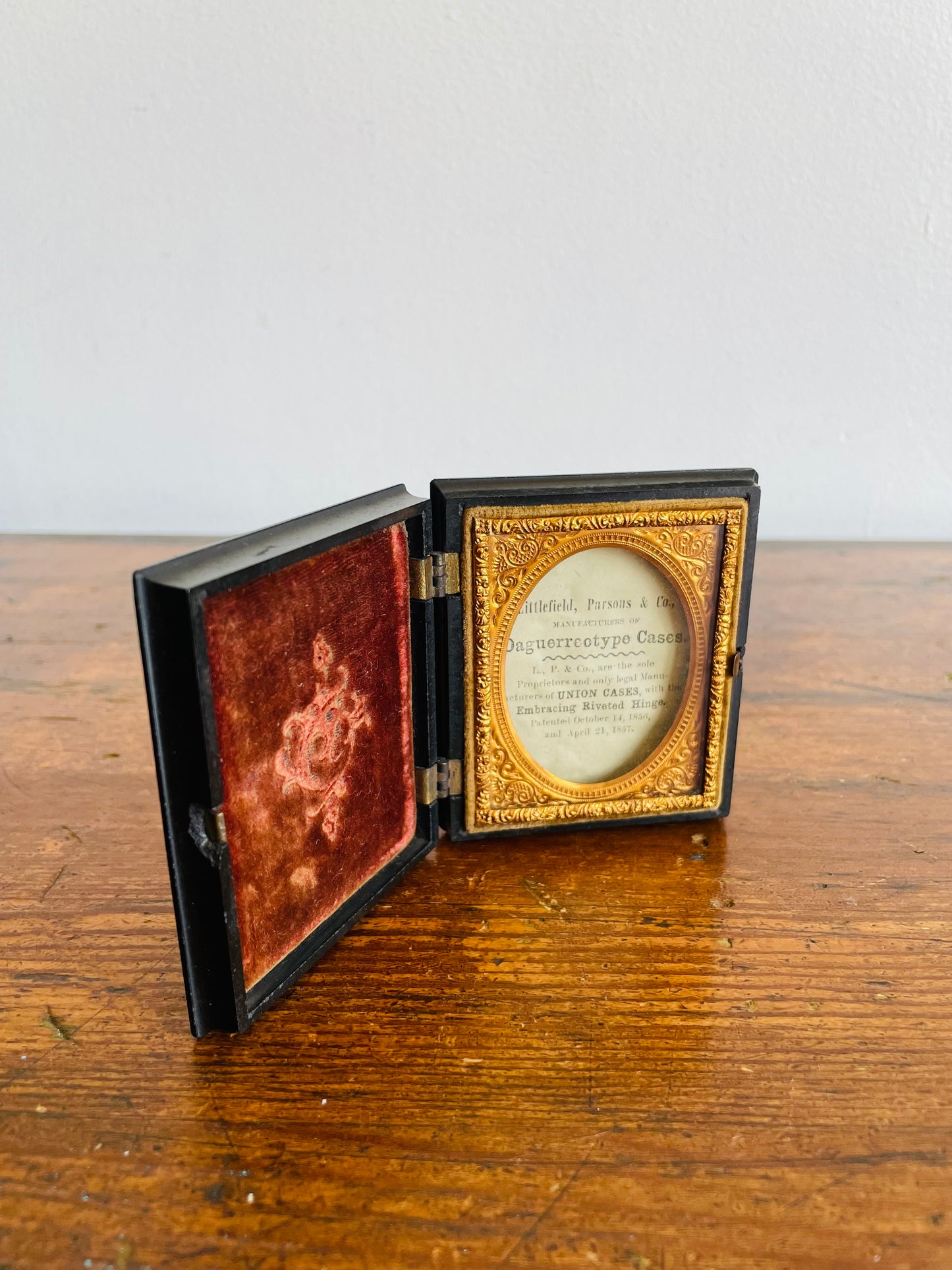 Antique 1857 Victorian Daguerreotype Photo Display Union Case - Littlefield, Parsons & Co. - Never Used