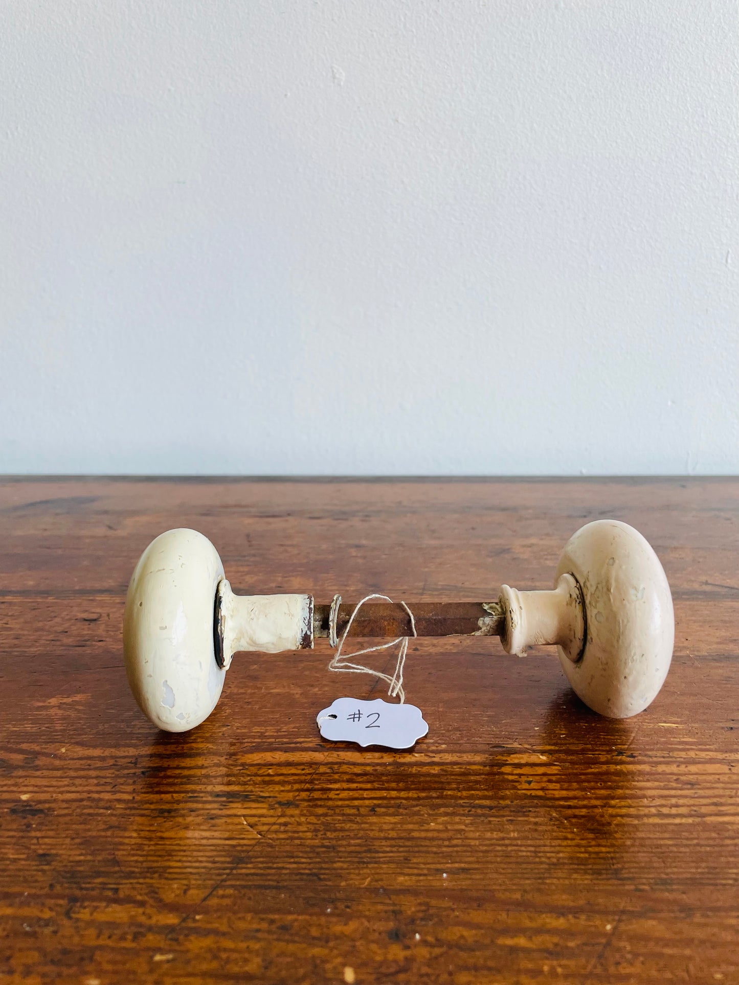 White Porcelain Door Knob Set with Connecting Spindle Shaft #2