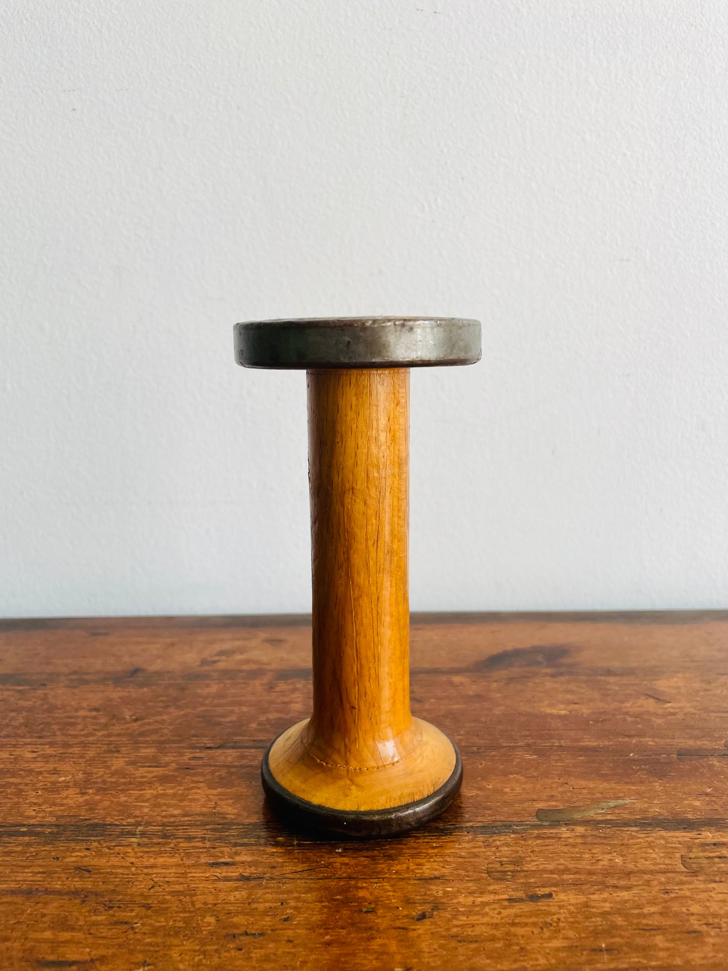 Hourglass Egg Timer Built Into Wood & Metal Bobbin Spool - 3.5 Minutes