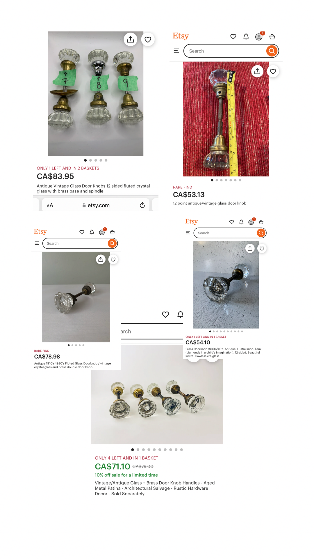 Fluted Glass 12 Point Door Knob Set with Brass Connecting Spindle Shaft #3