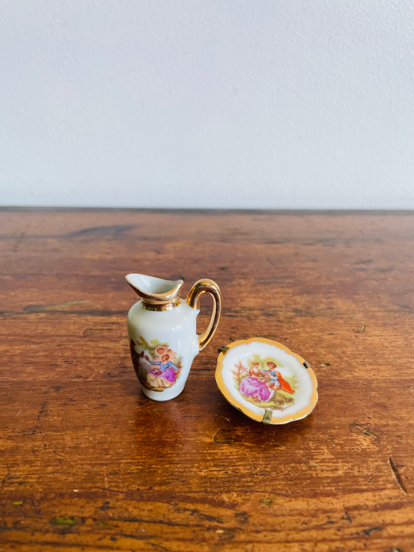 Limoges France Porcelain Dollhouse Miniatures - Pitcher & Plate