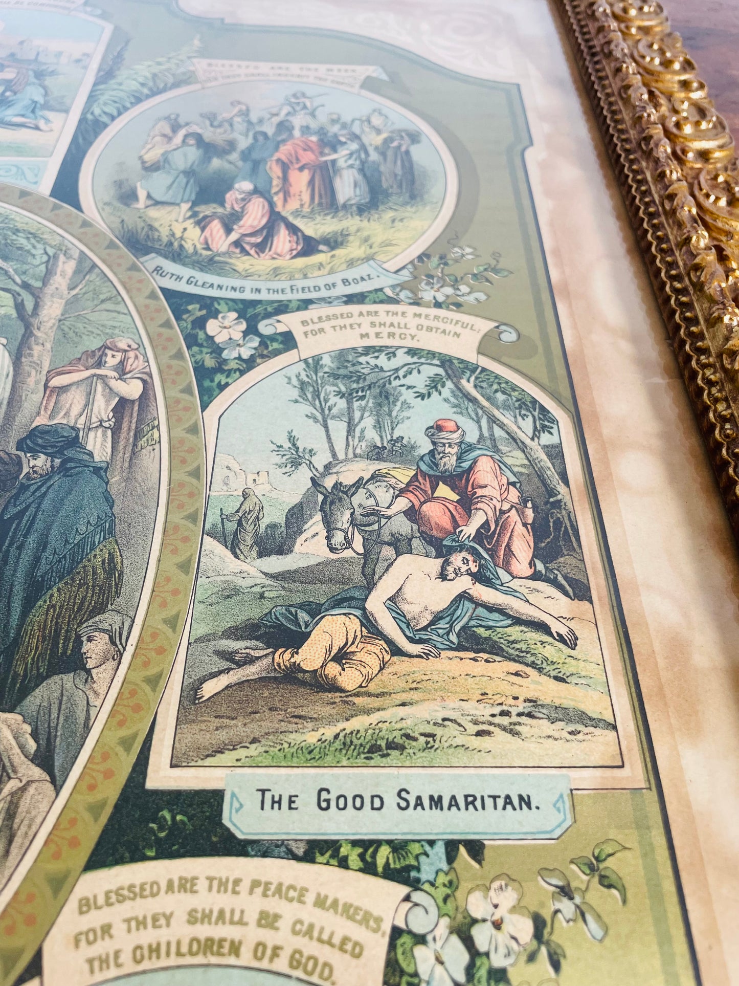 Antique 1800s The Beatitudes Chromolithograph with Bible Pictures Religious Print Picture by Martin Yauch (1882) - Found at Alberton Presbyterian Church - Once Owned by David Richardson from Ancaster, Ontario