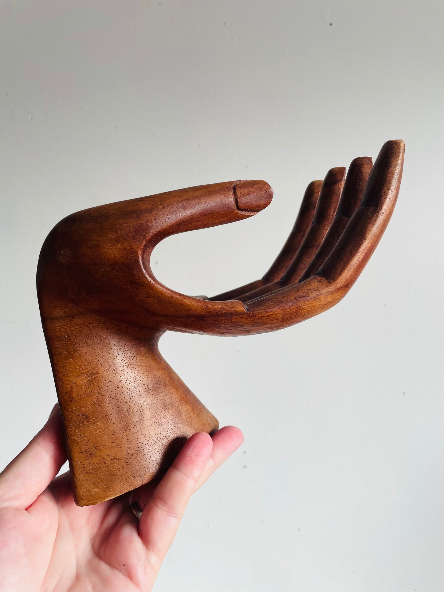 Vintage Large Carved Wood Right Hand - Can Stand or Hang on Wall - Fingers Curve to Hold Objects - Air Plant, Toilet Paper Roll, Business Cards, Etc.