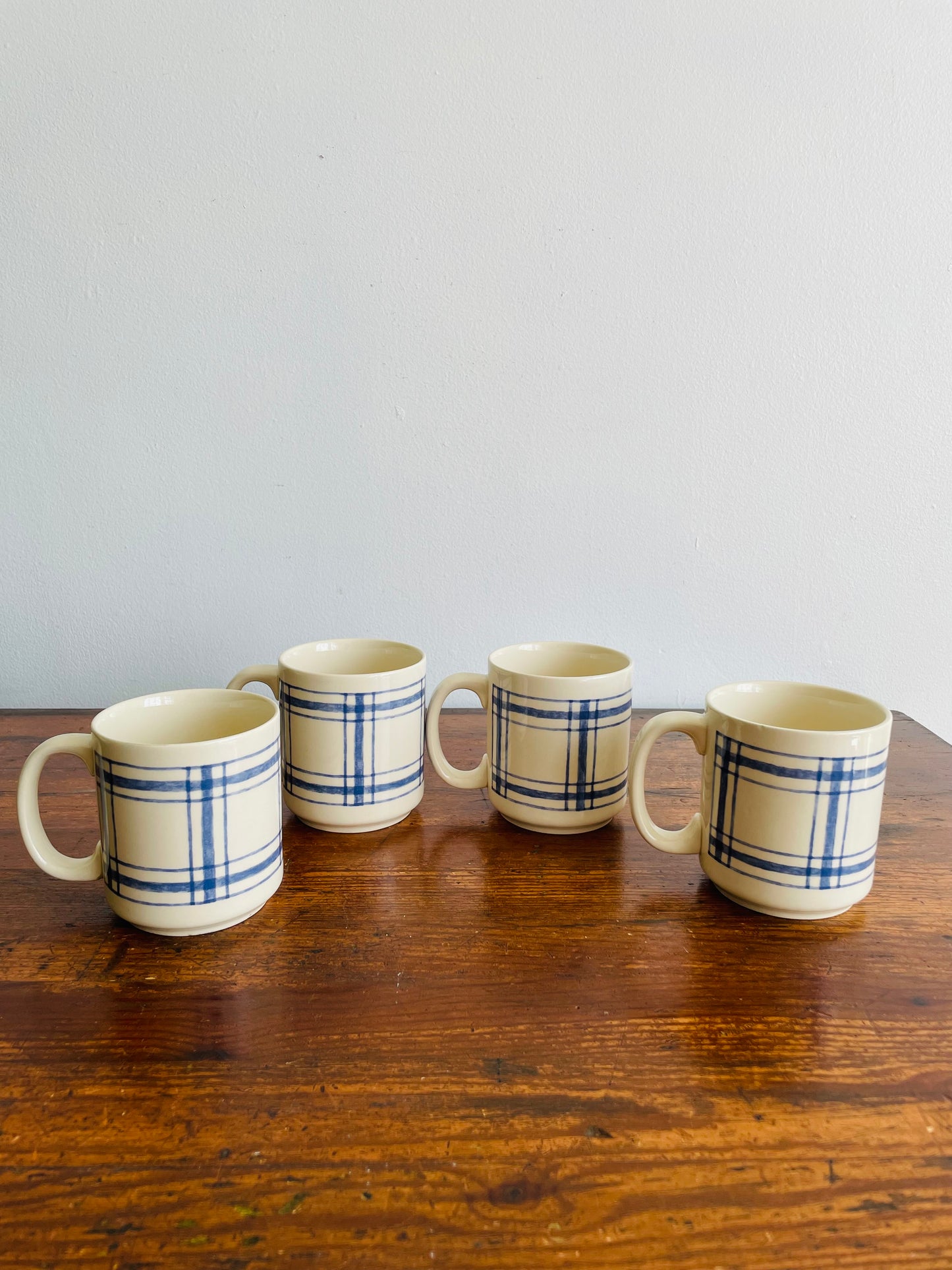 Eaton Home Blue Checkered Tartan Pattern Mugs - Set of 4 - # 1
