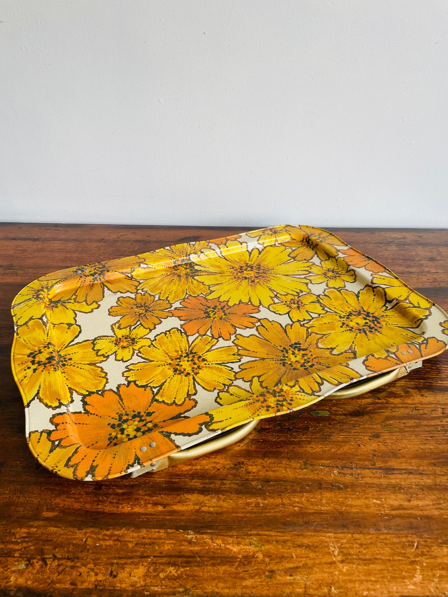 Metal Folding Lap Tray with Yellow & Orange Flower Design