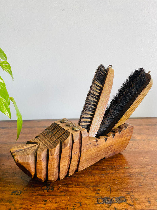 French Carved Wooden Shoe Brush Holder - Also Great for a Plant or Business Cards - Found in Dublin, Ireland