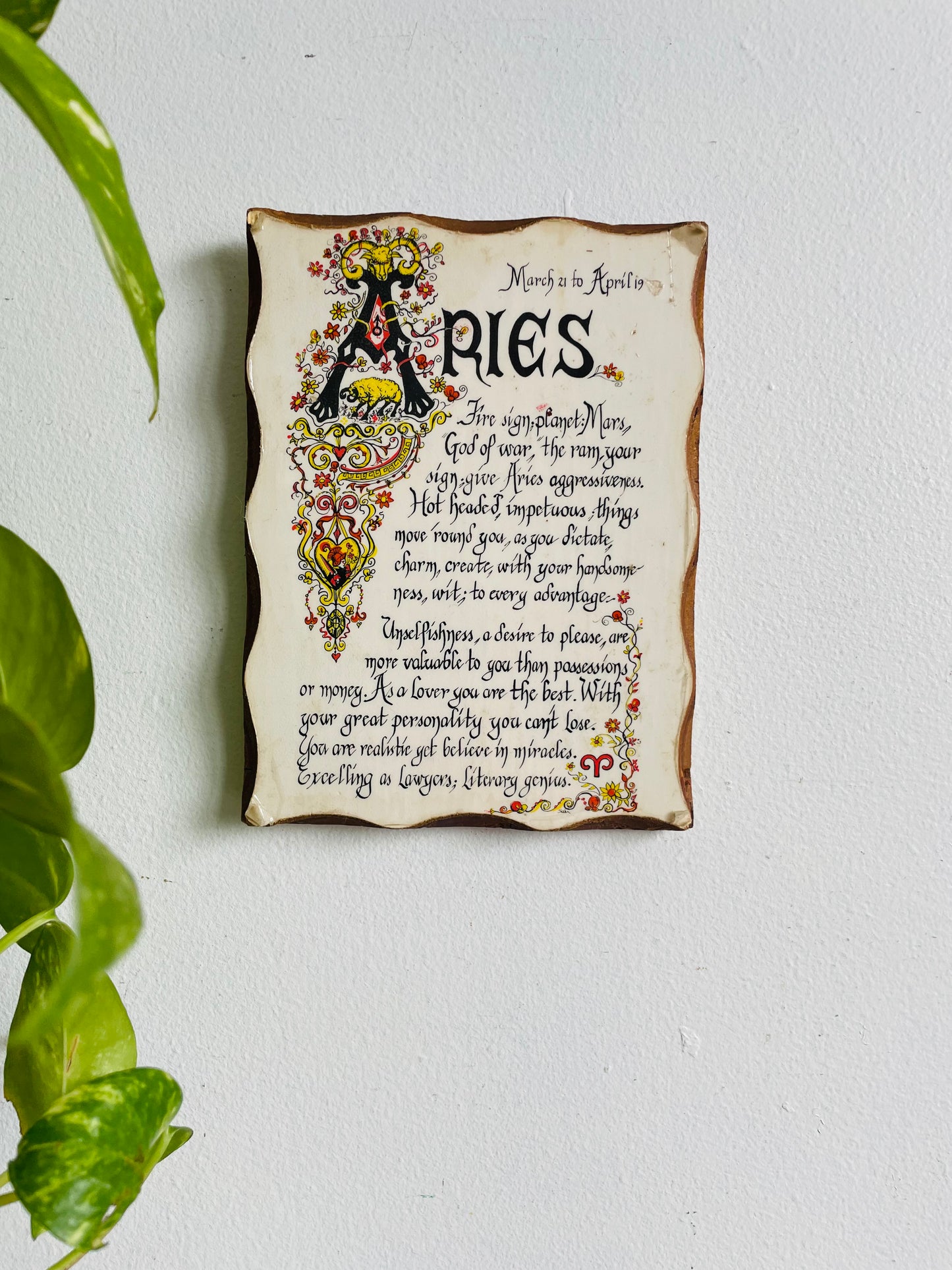 Aries Zodiac Sign Wooden Wall Plaque