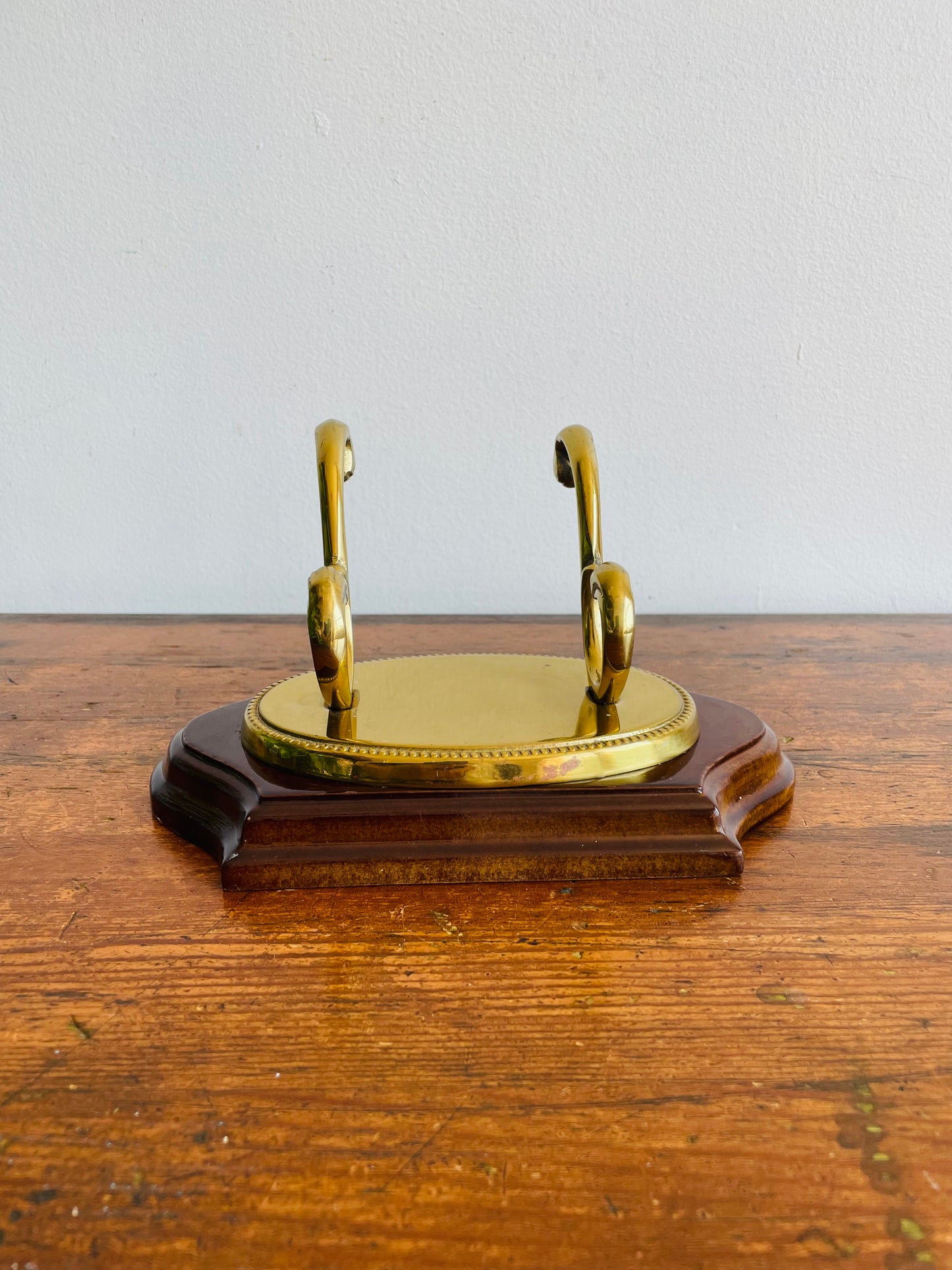 1989 Wood & Brass Double Hook Wall Hanger - Made in Korea