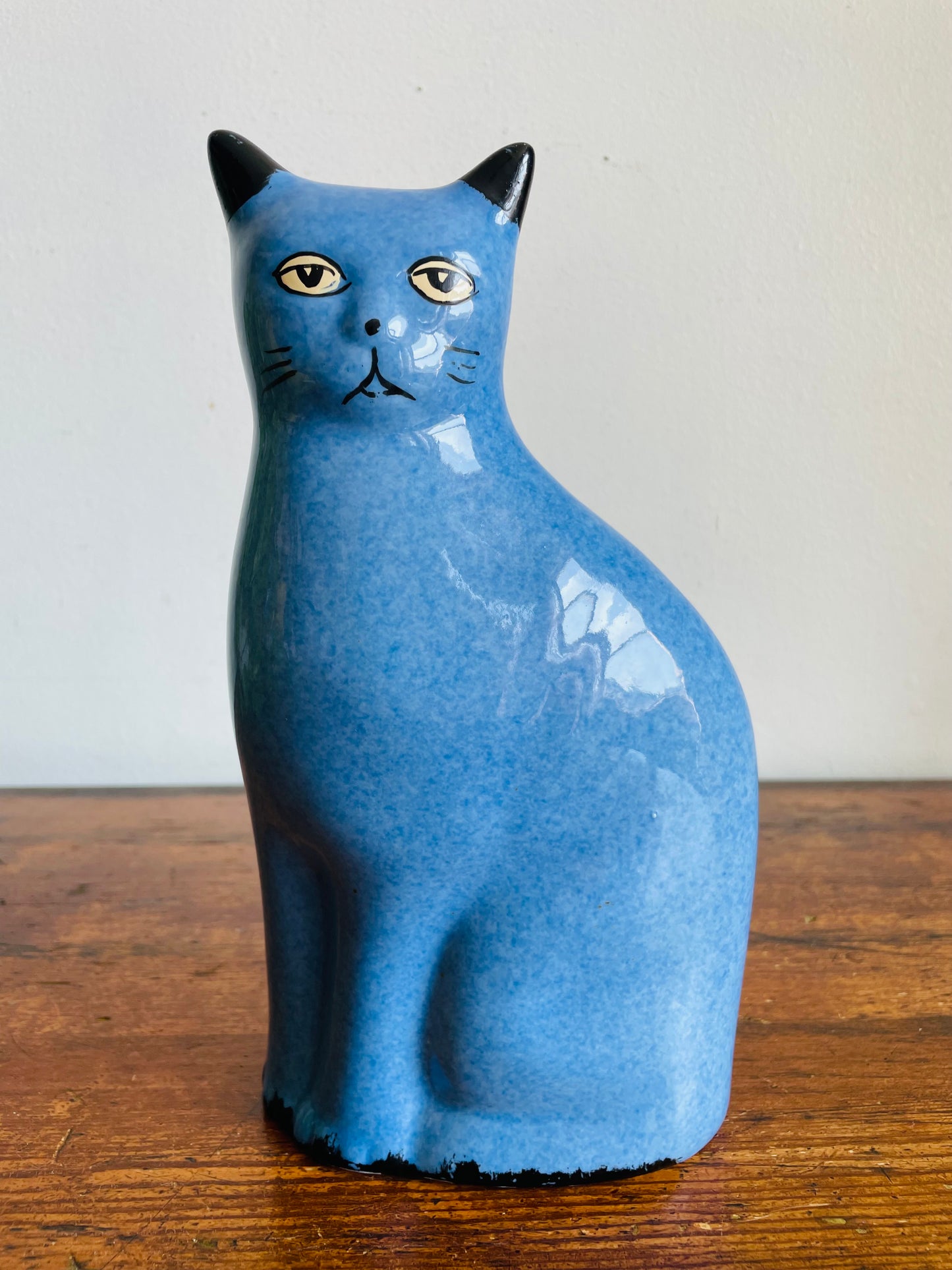 Vintage Calico China Blue 9" Cat Statue Figurine