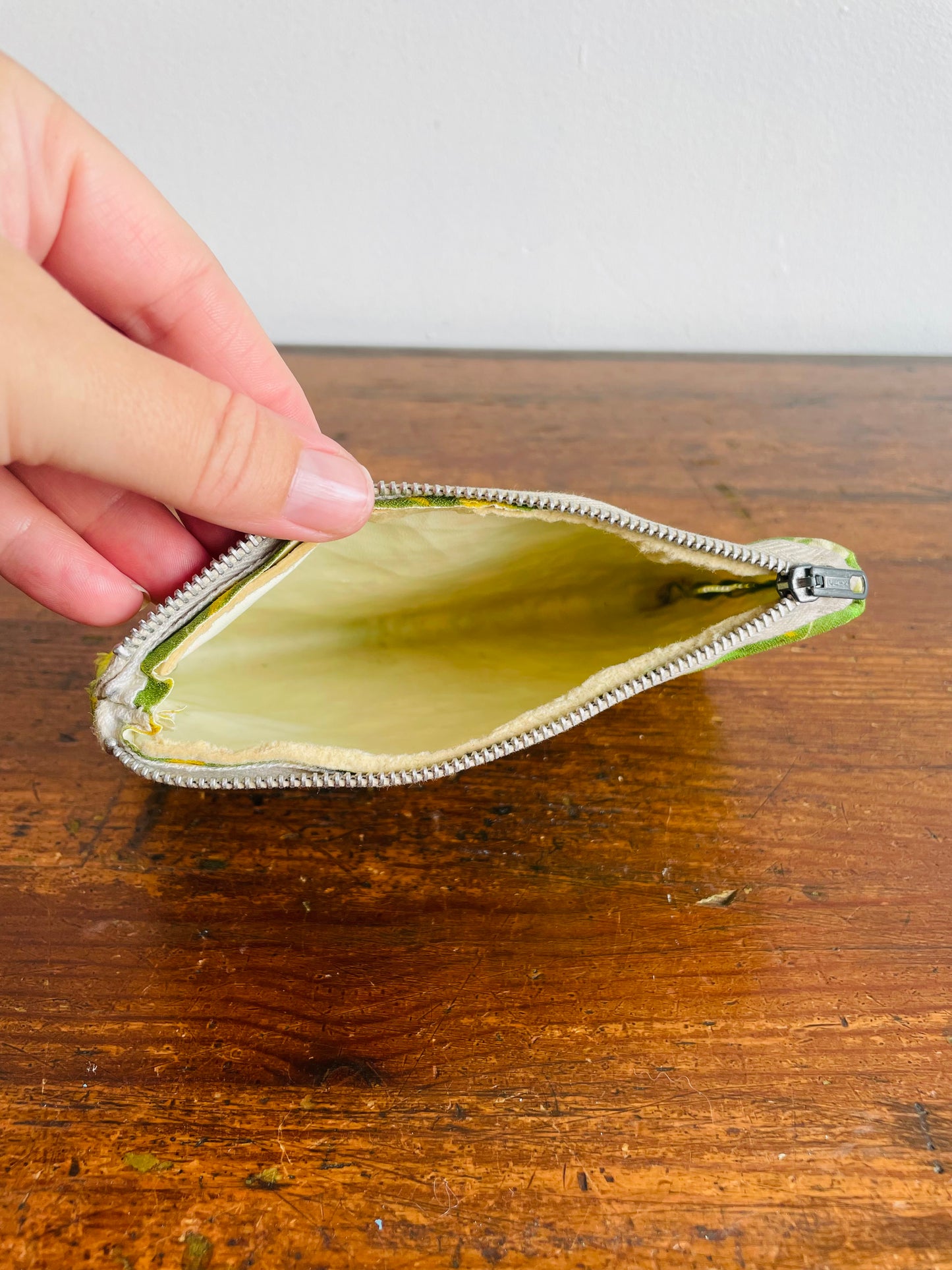 Groovy Zippered Pouch with Green & Lime Flower Design - As-Is