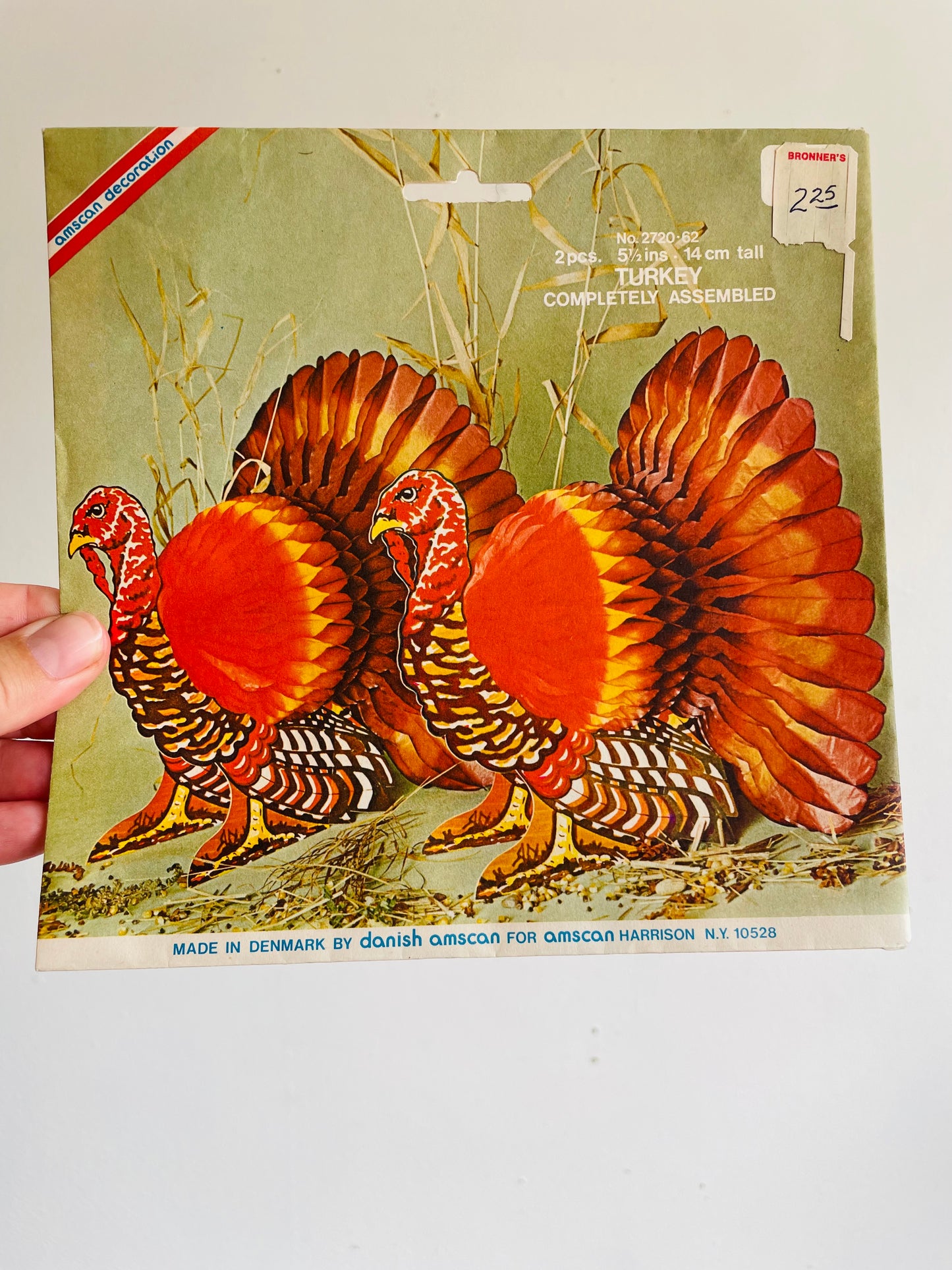 Vintage Danish Amscan Cardboard & Tissue Paper Standing Mini Turkey Honeycomb Decoration - Thanksgiving & Autumn Decor - Made in Denmark