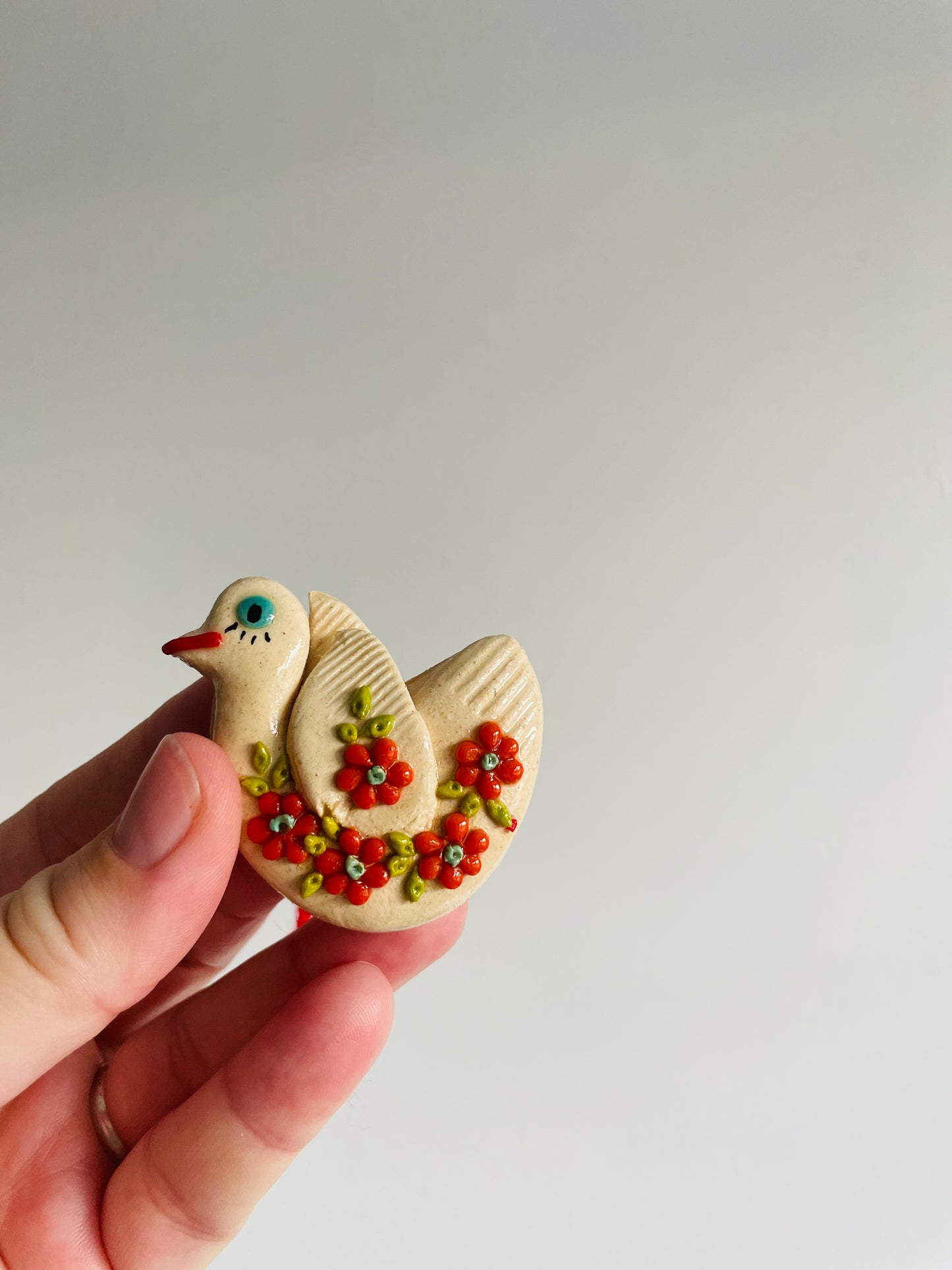 Handmade Salt Dough Folk Ornaments - People, Cat, Dove, Sheep, Parrot - Set of 6