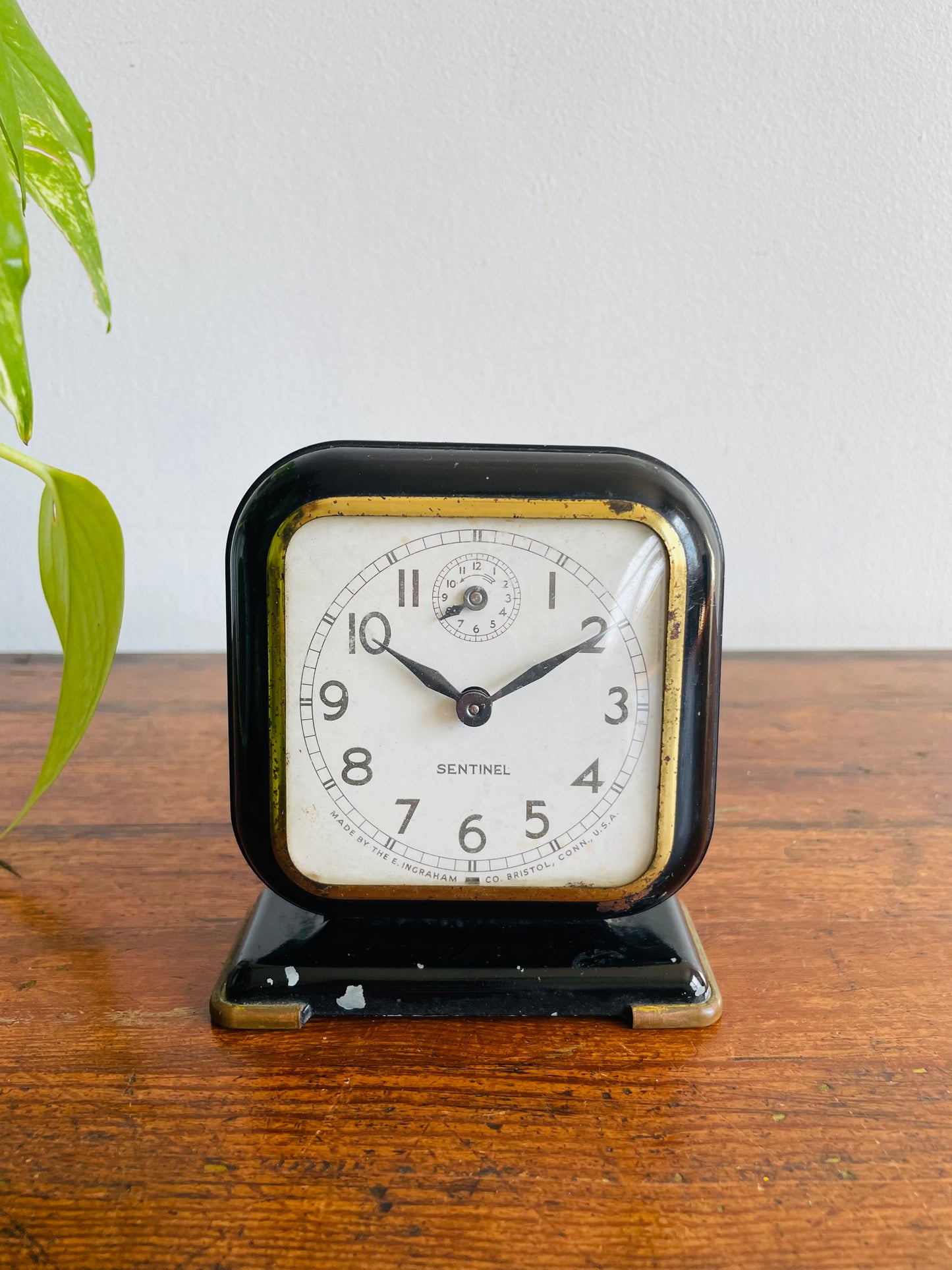 Sentinel Black Metal & Brass Clock - E. Ingraham Co. Bristol Connecticut - As-Is