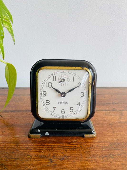 Sentinel Black Metal & Brass Clock - E. Ingraham Co. Bristol Connecticut - As-Is