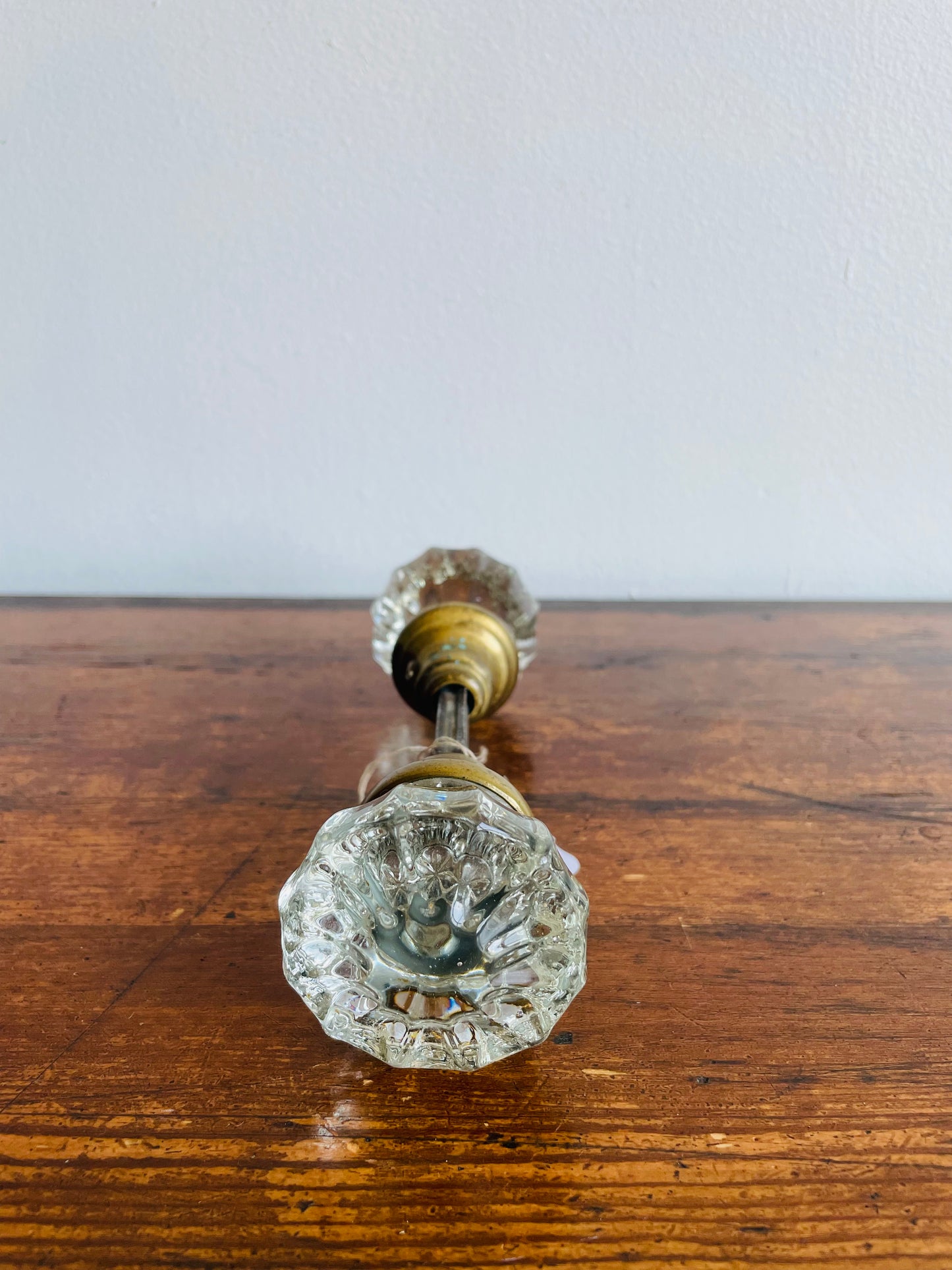 Fluted Glass 12 Point Door Knob Set with Brass Connecting Spindle Shaft #3