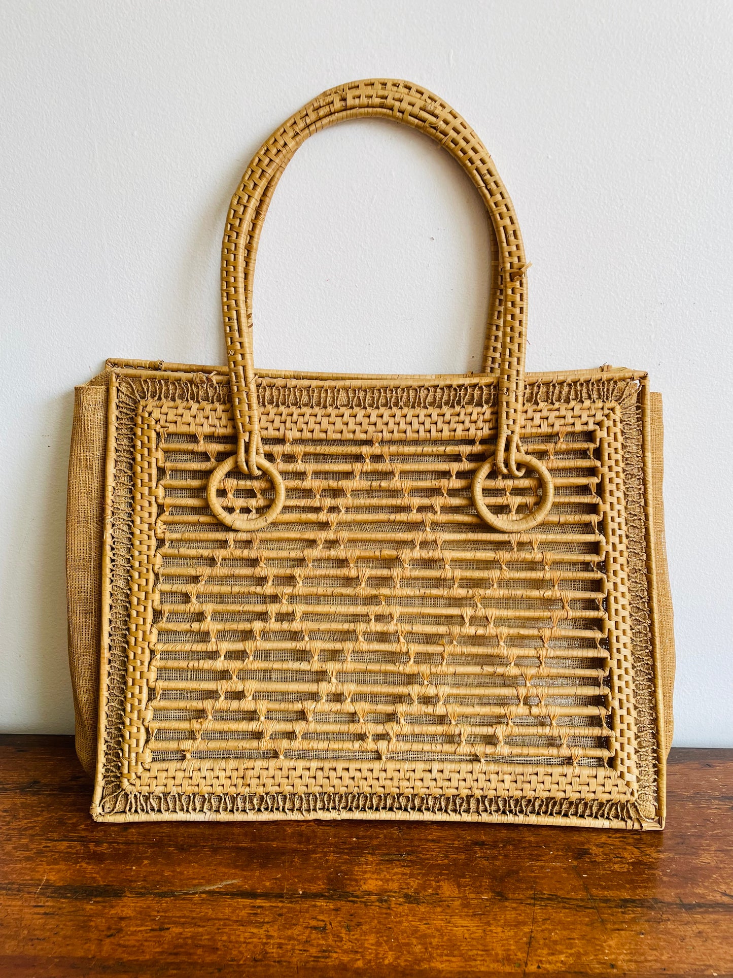 Woven Straw Rattan with Mesh Sides Purse
