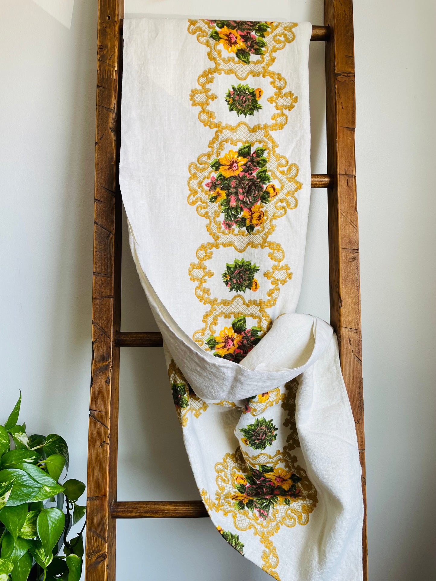 Linen Tablecloth with Yellow Flowers - Also Makes Great Fabric!