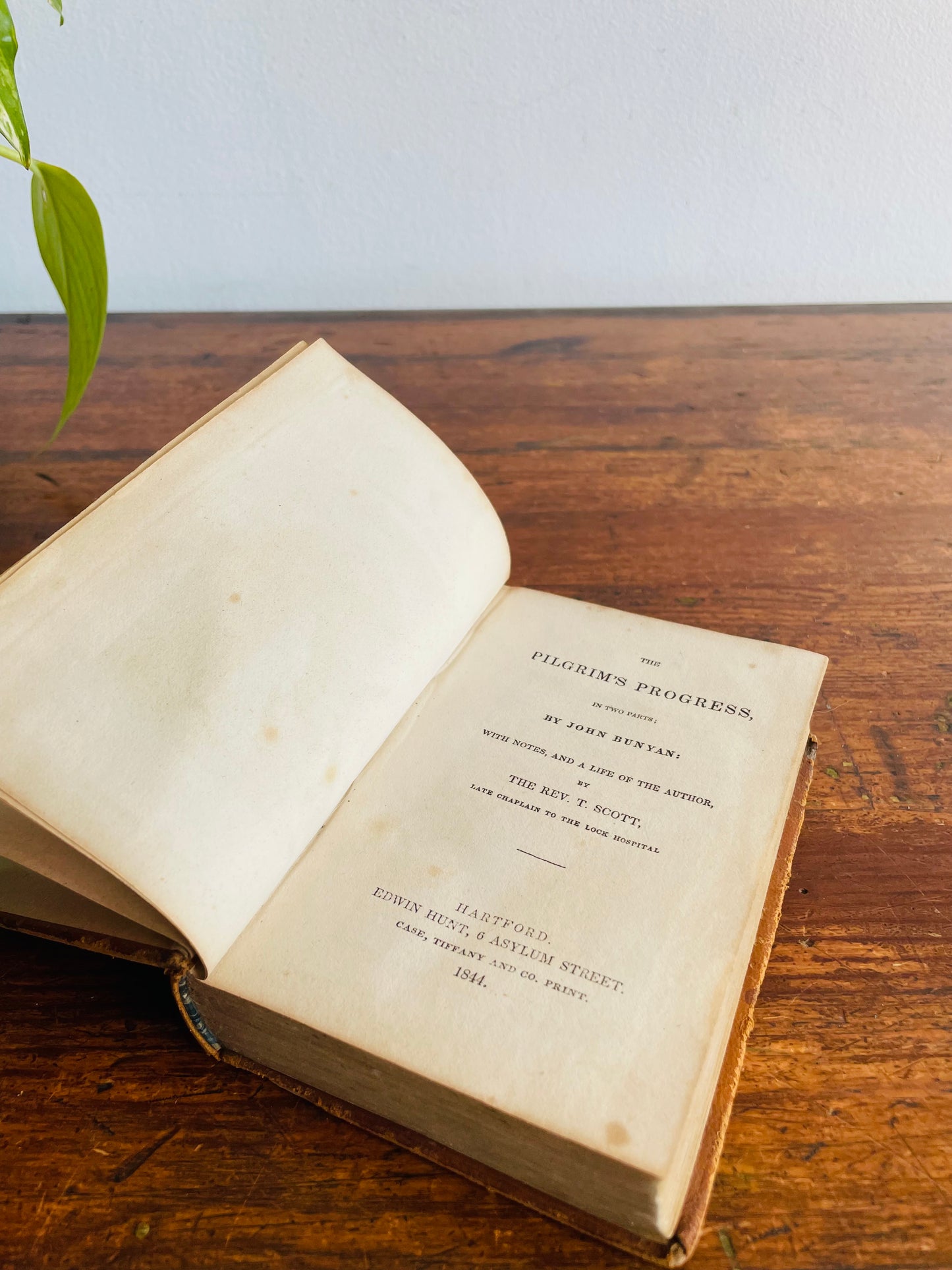 Antique Bunyan's Pilgrim's Progress Leather Book (1844) - Edited by Rev. T. Scott, M.A. - Case, Tiffany and Co. Print
