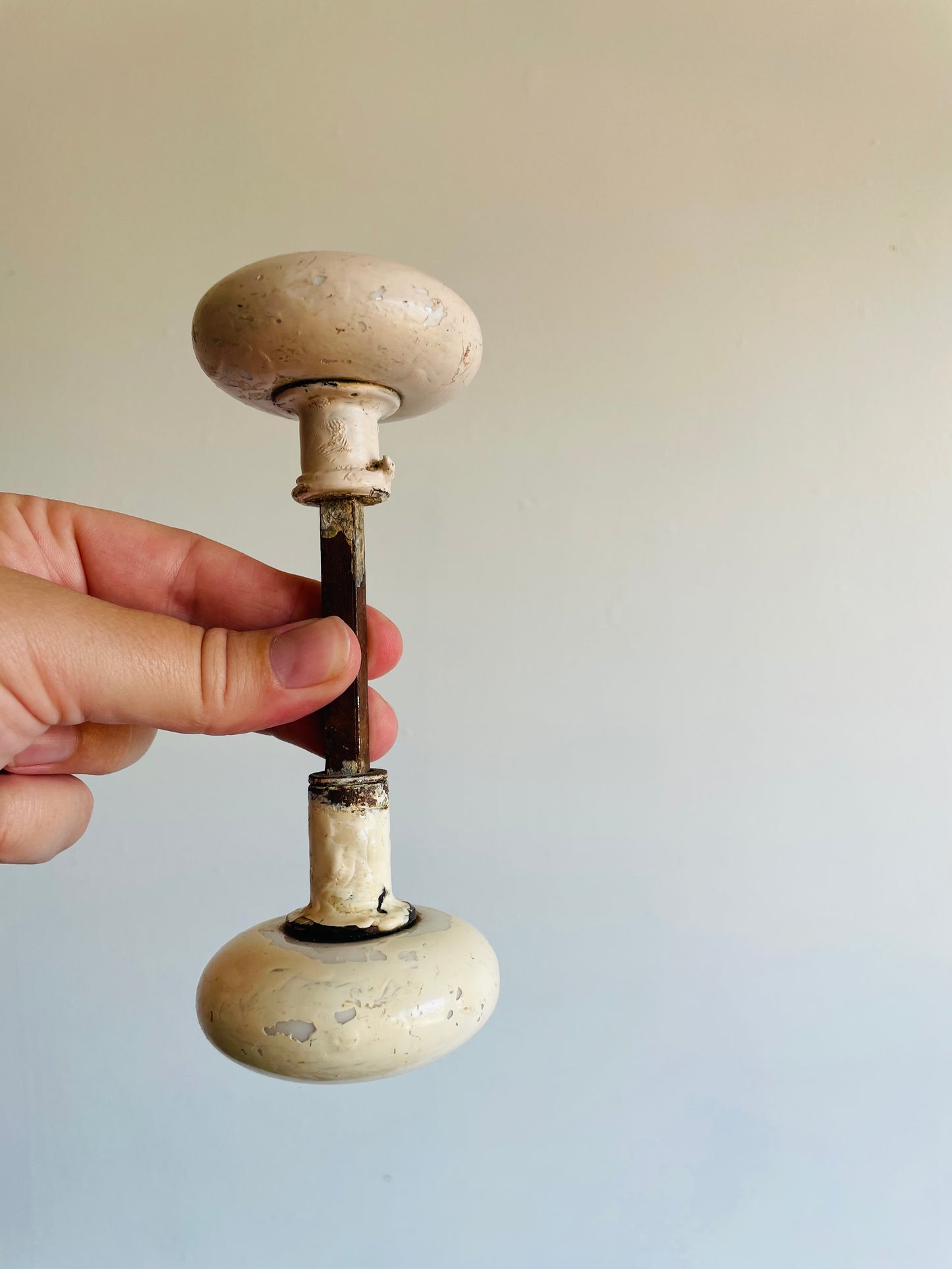 White Porcelain Door Knob Set with Connecting Spindle Shaft #2